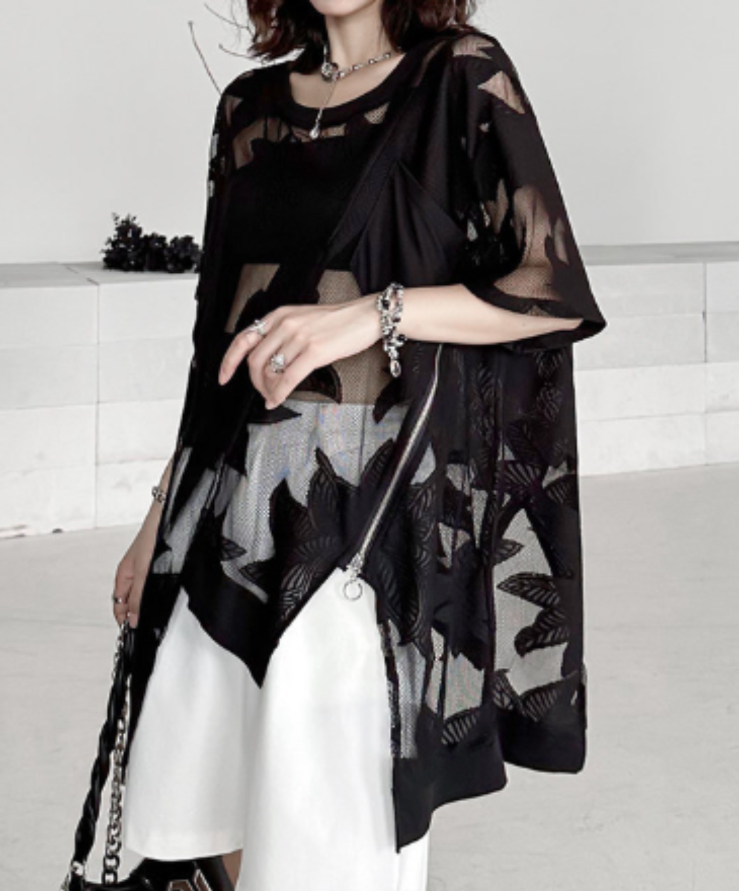 dark heavy jacquard asymmetrical t-shirt EN2984