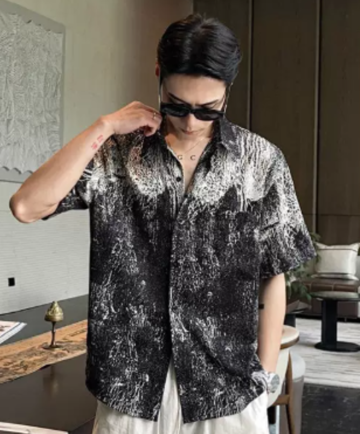 spliced-print resort style shirt EN3031