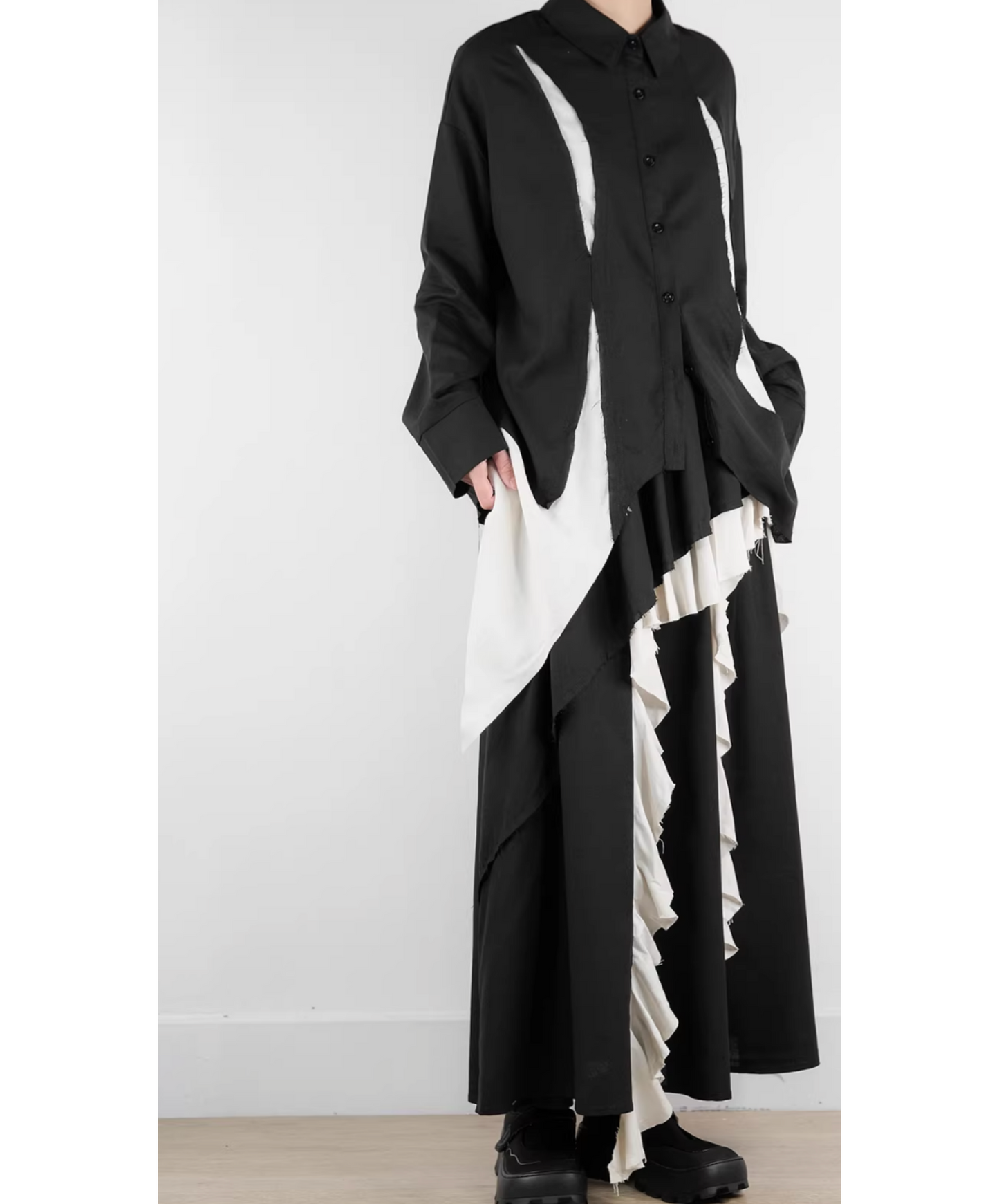 dark Irregular fringe color block shirt EN2808