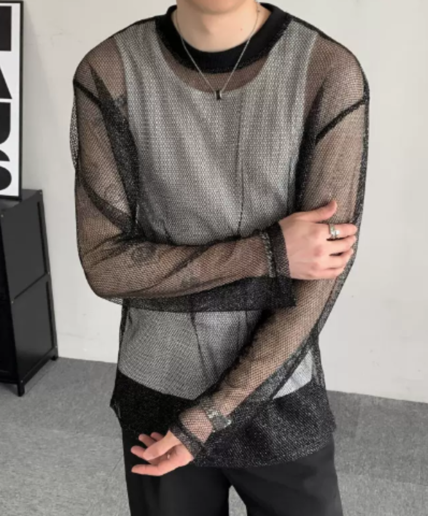 sheer mesh long-sleeve top t-shirt EN3064