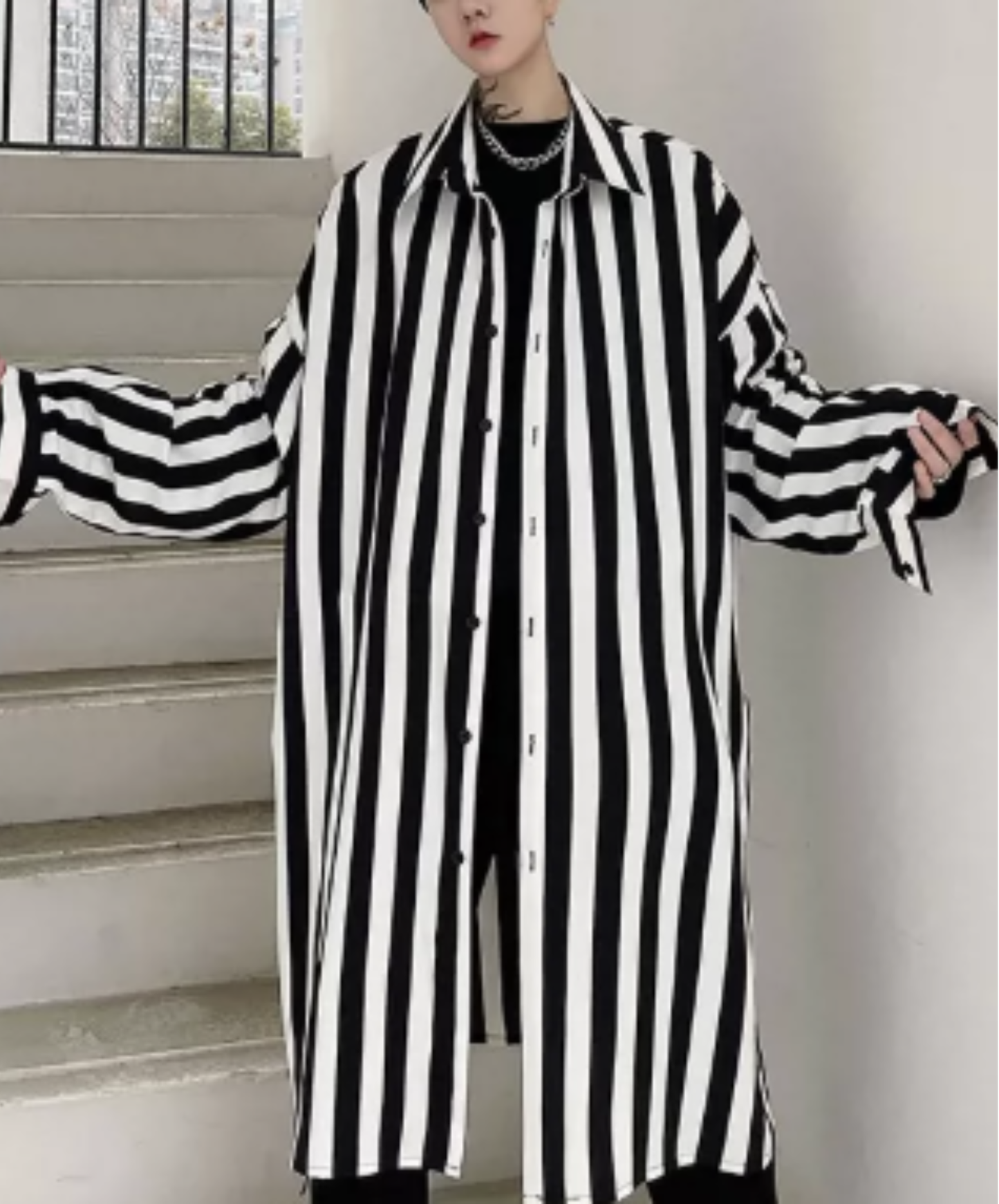 monotone stripe straight silhouette long shirt EN3106