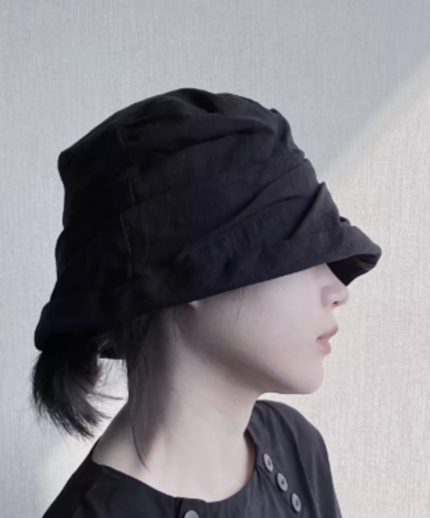 dark pleated cotton and linen het EN2479