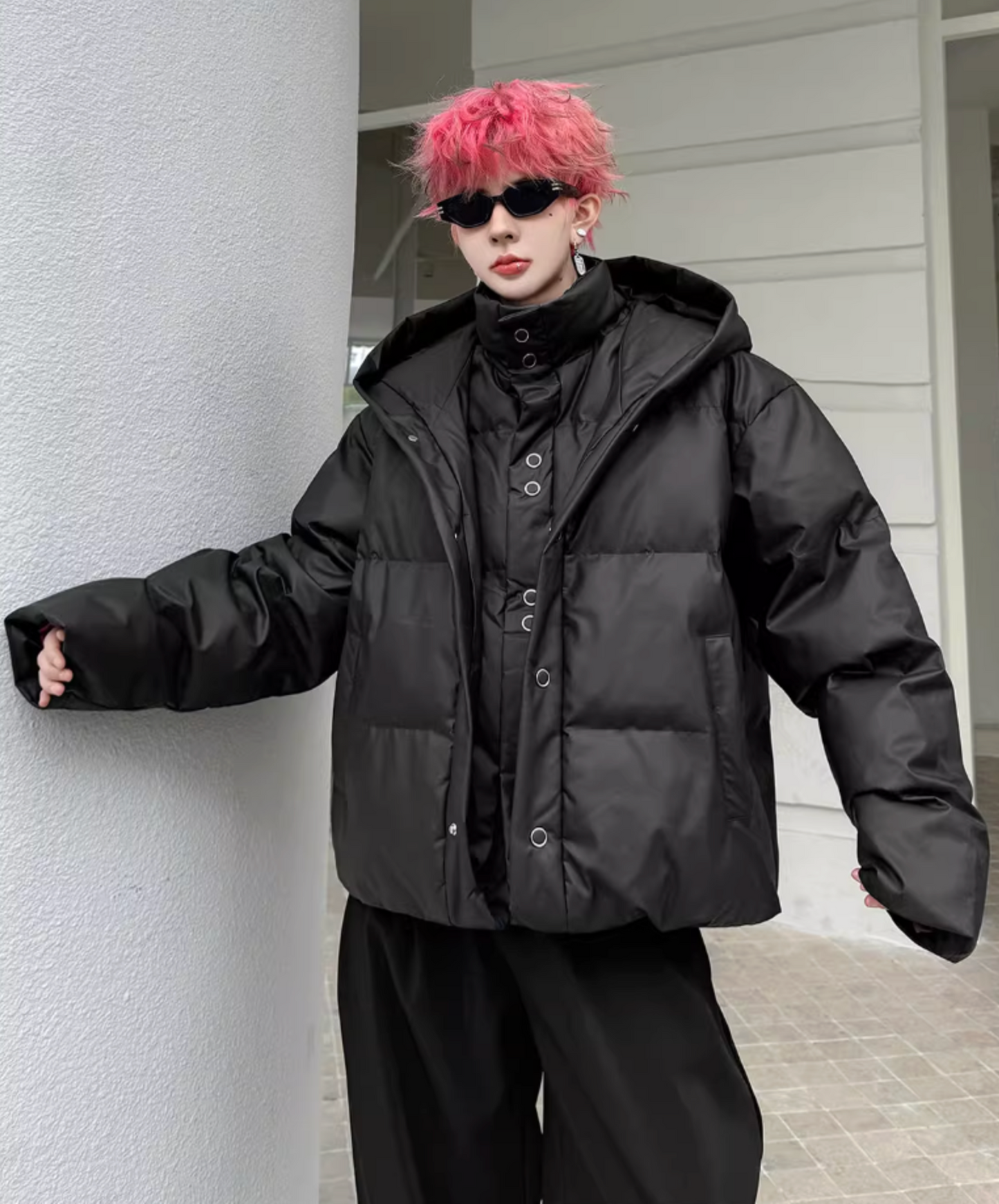 hooded fake two-piece down EN2595