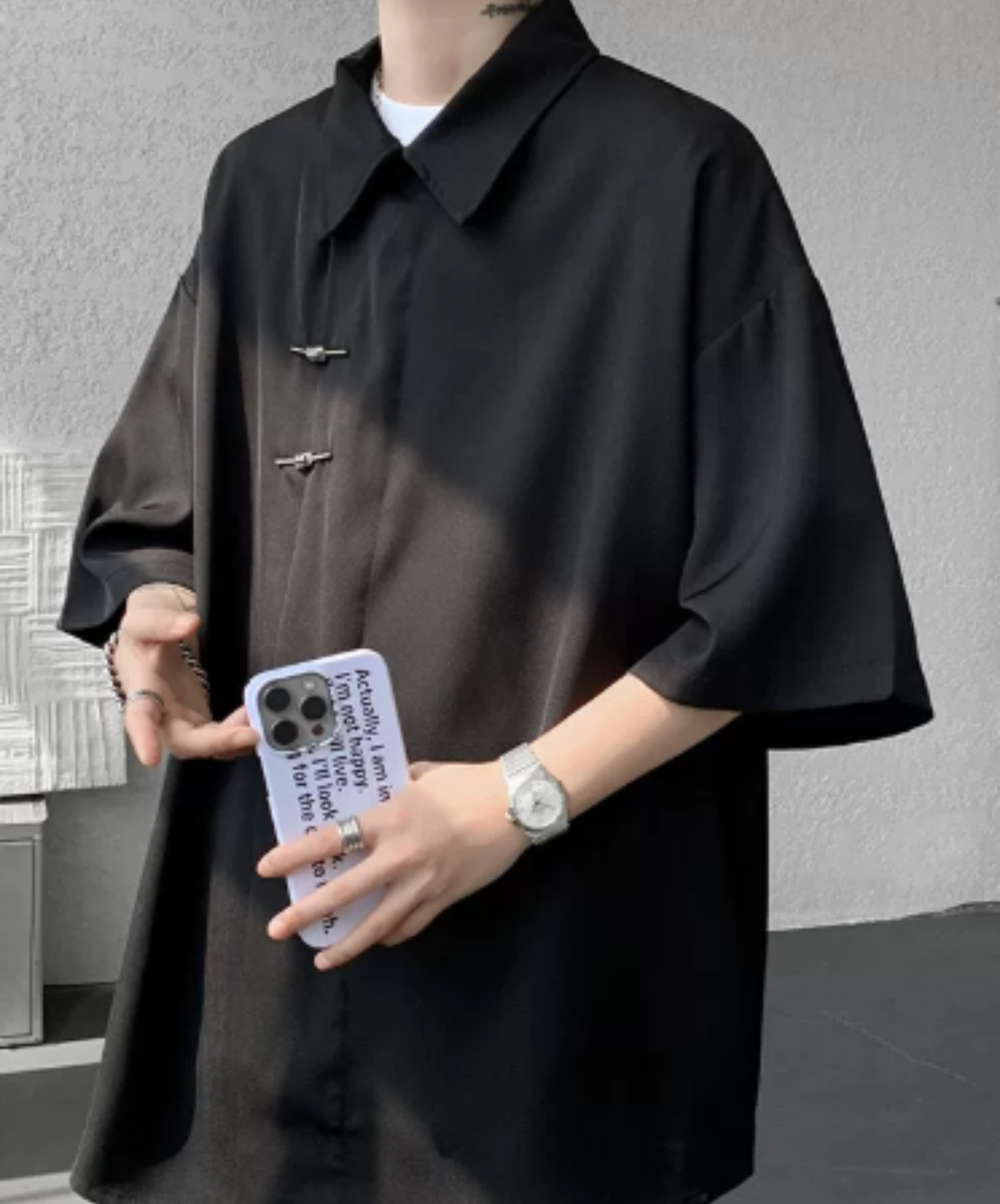 chinese-style slanted front placket shirt EN2910