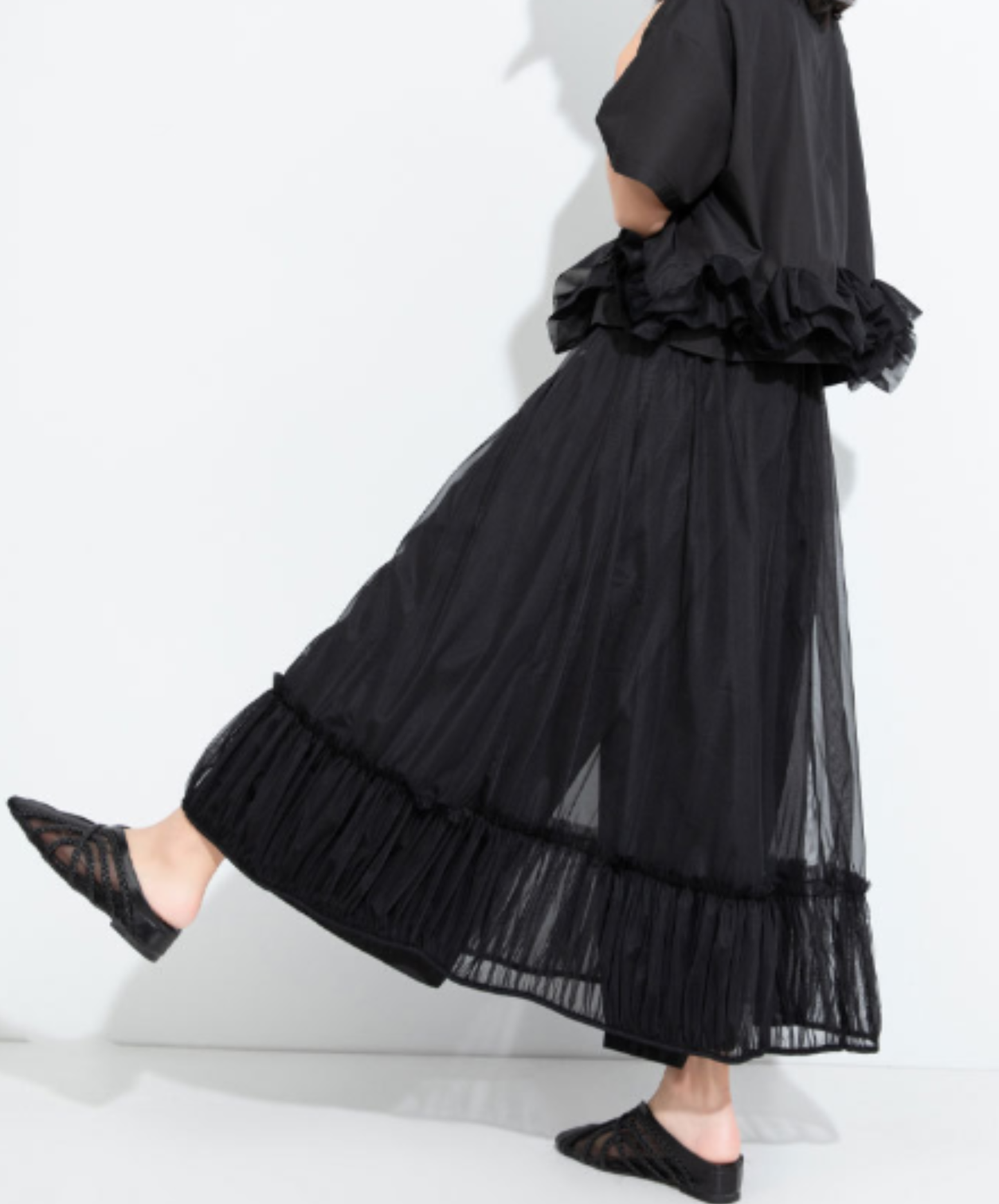 high-waisted sheer two-piece style wide pants EN3032