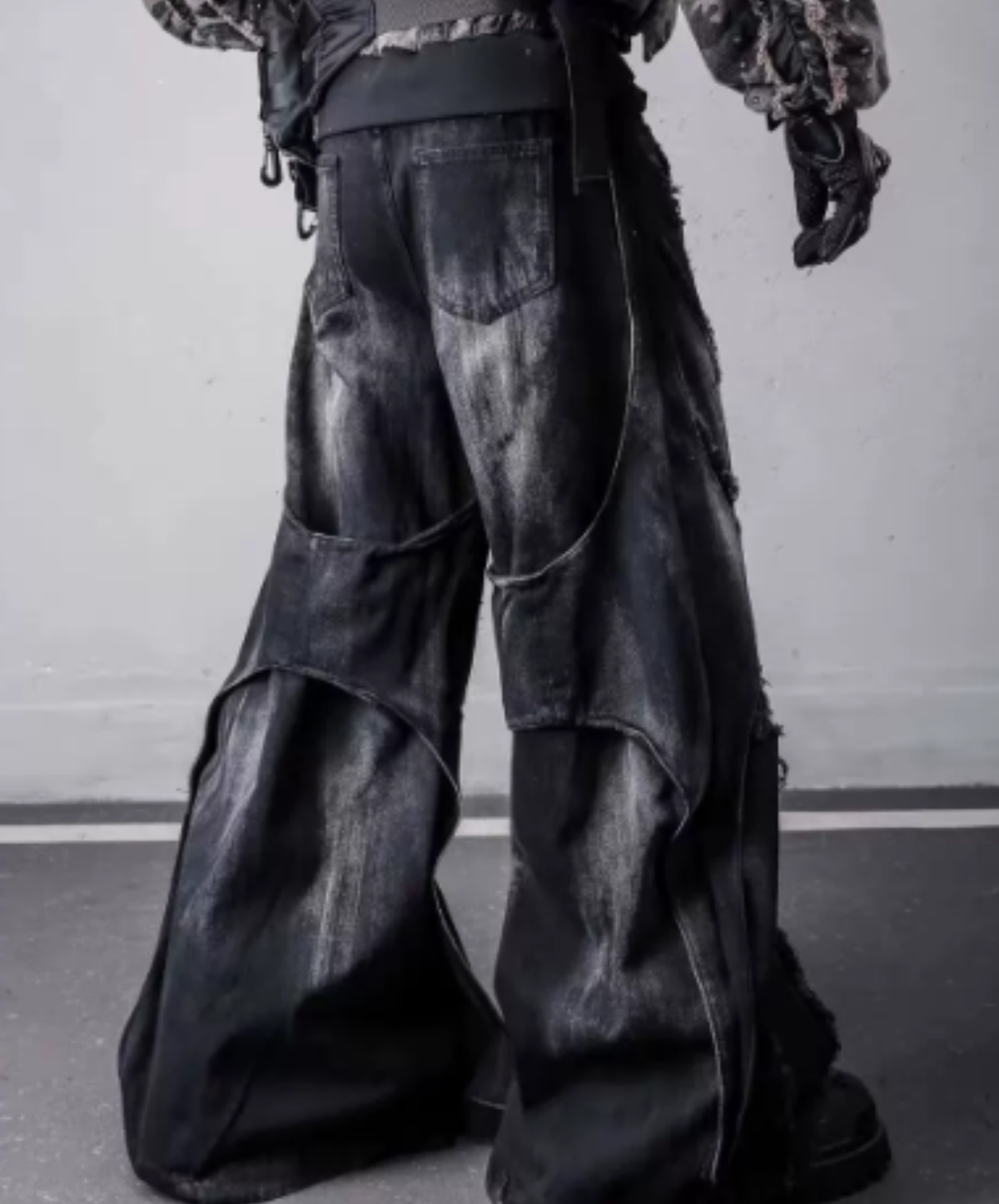 dark cut-off transition line wide pants EN3211