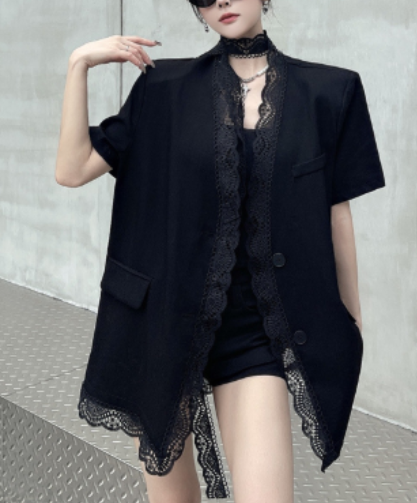 lightweight lace cotton linen jacket EN2965