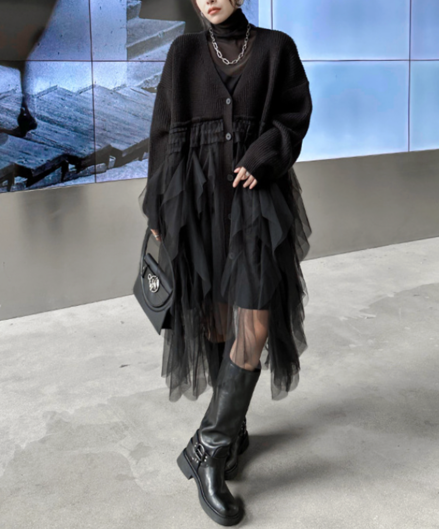 layered ruffle tulle cardigan EN2448