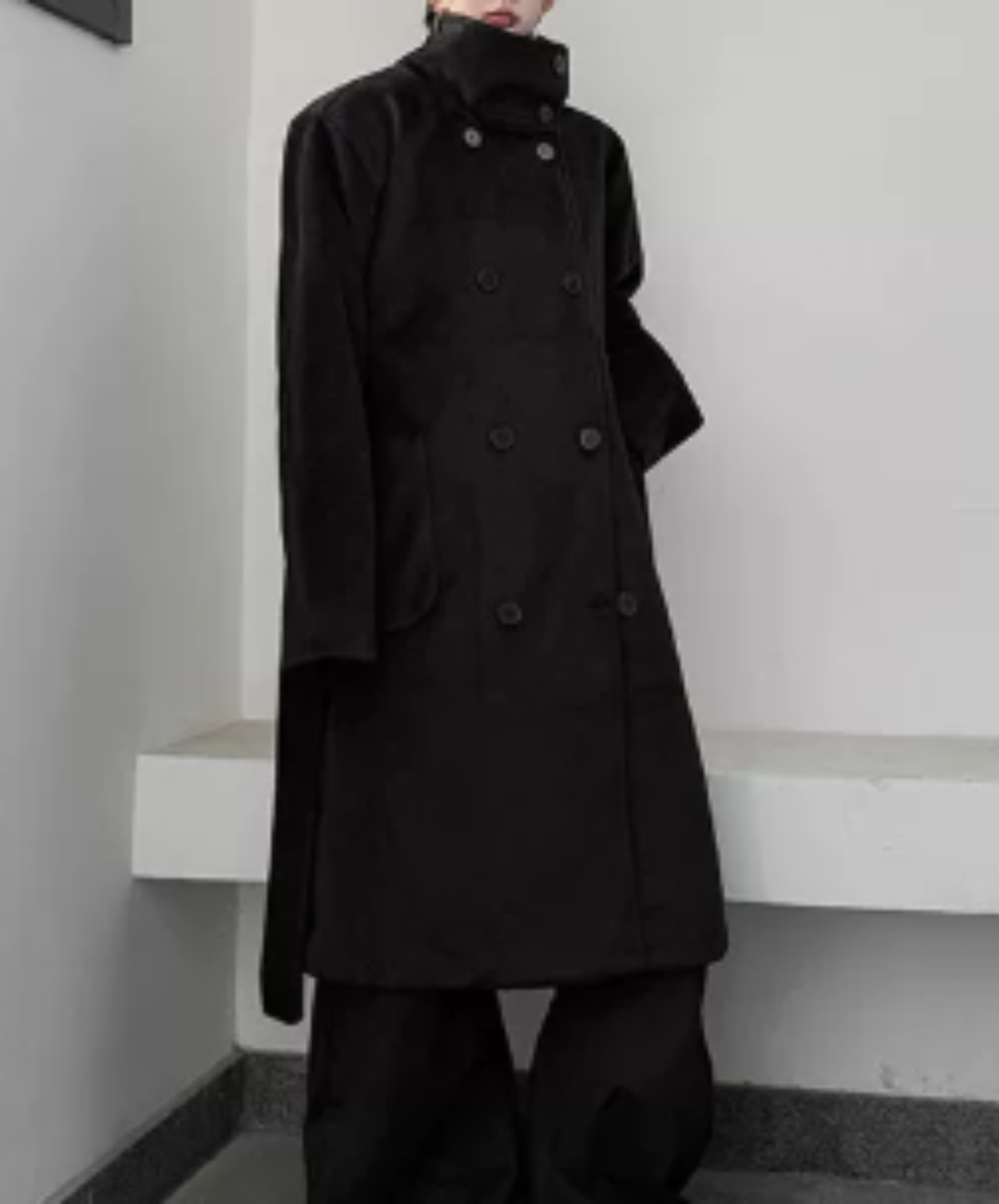 high-neck double-breasted long coat EN3230