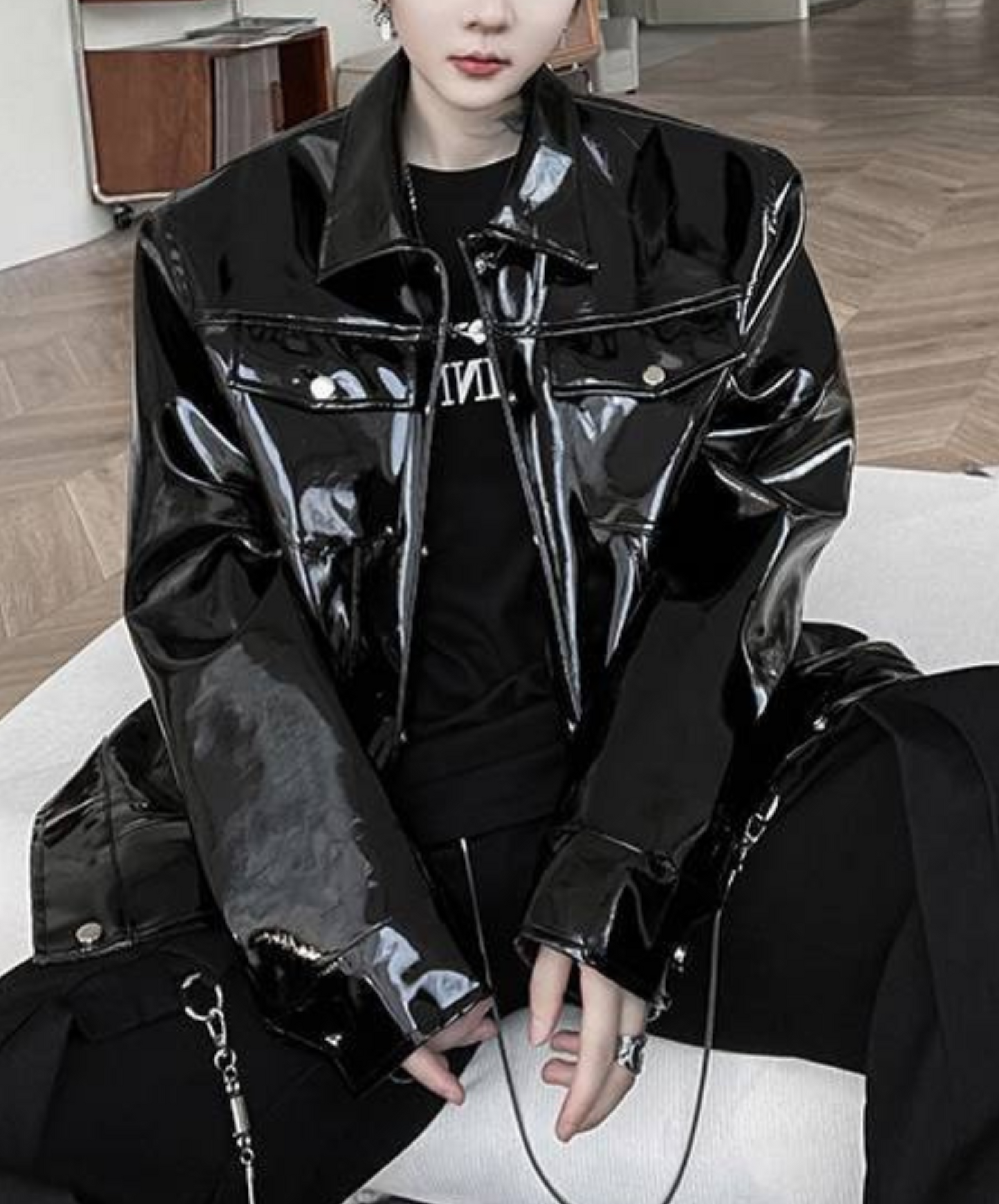 dark pu leather jacket EN1145
