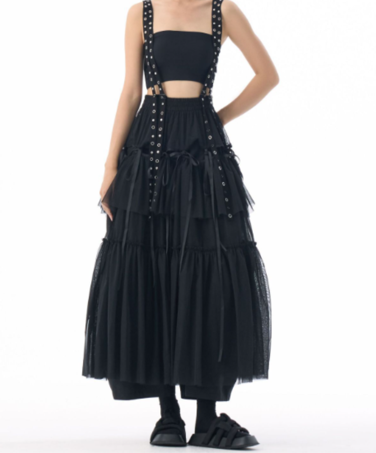 eyelet and ribbon details skirt EN3138
