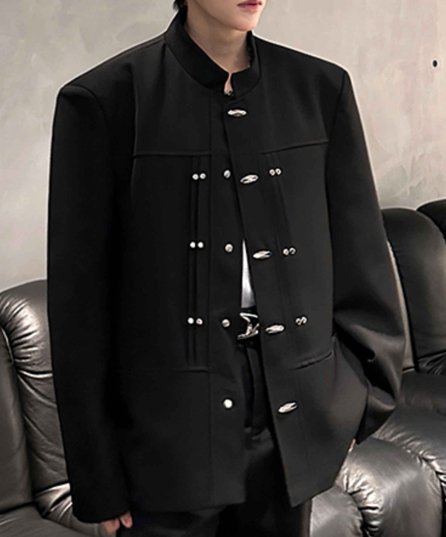 stand collar with metal buckle jacket EN2488