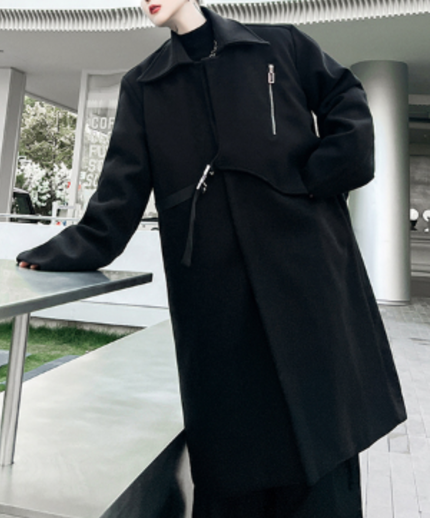 dark asymmetric design coat EN1297