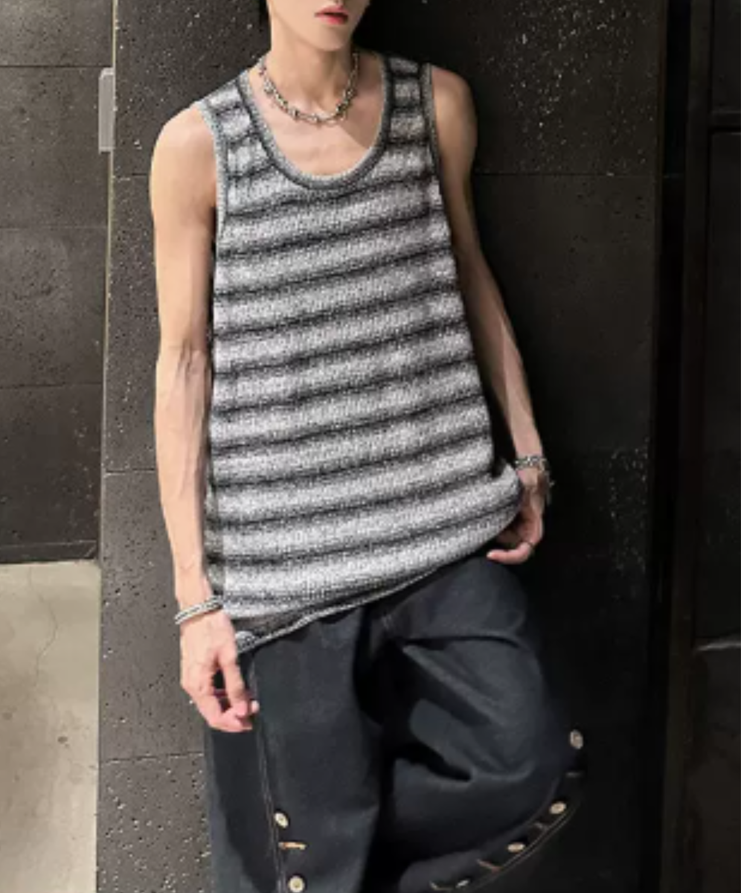 distressed ribbed slim fit tank top EN2974