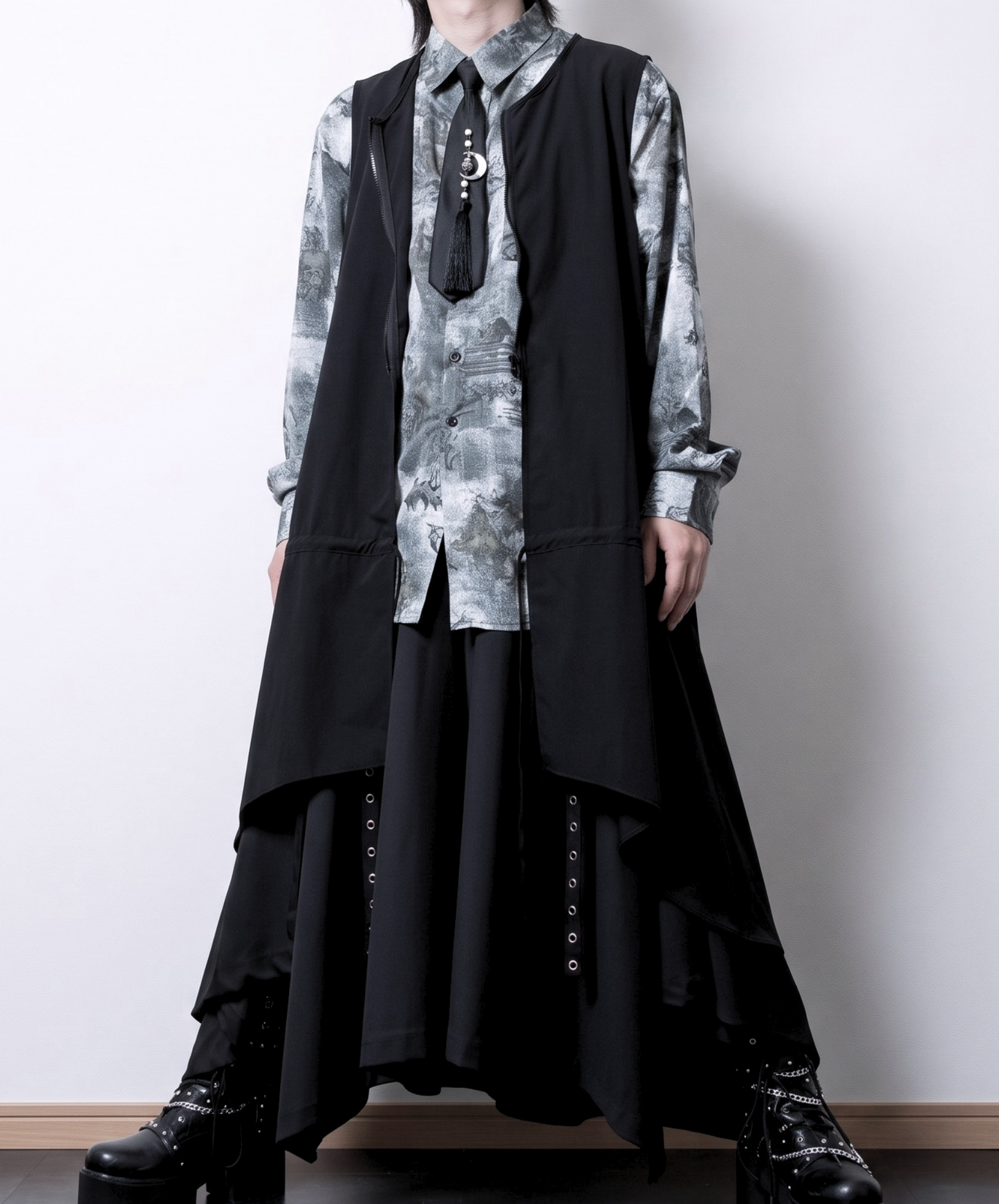 【style108】dark mode outfit set EN3137（gilet + shirt + pants set）