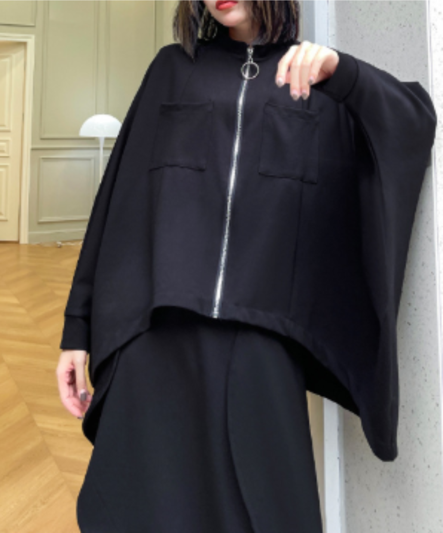 ring-zipper poncho style sweatshirt EN3117