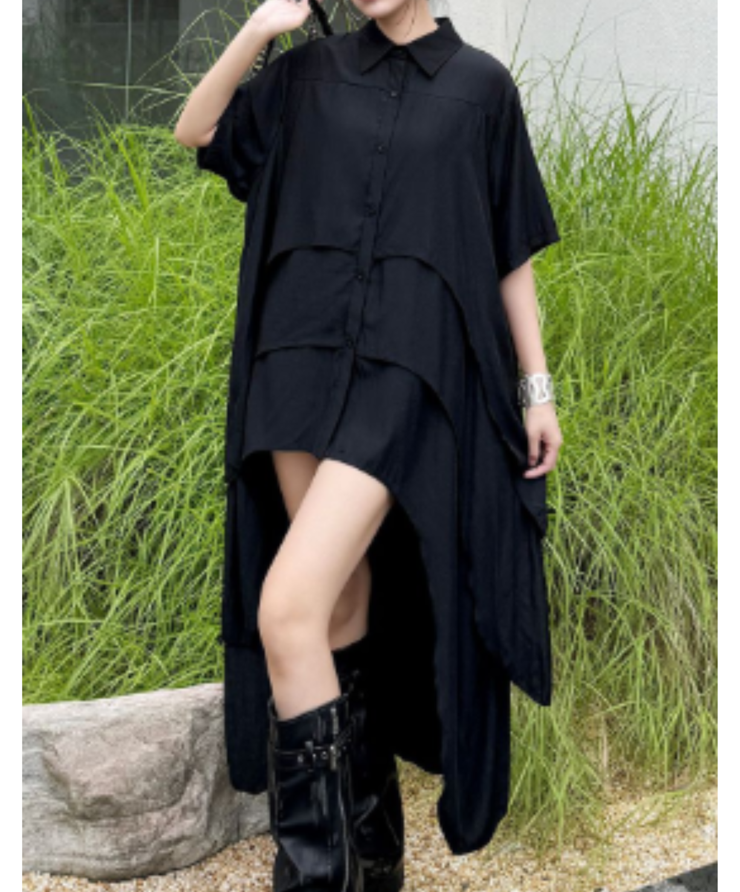 Irregular design short-sleeved long shirt EN2955