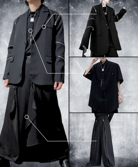 【style65】dark mode outfit set EN1884（jacket + shirt + pants set）