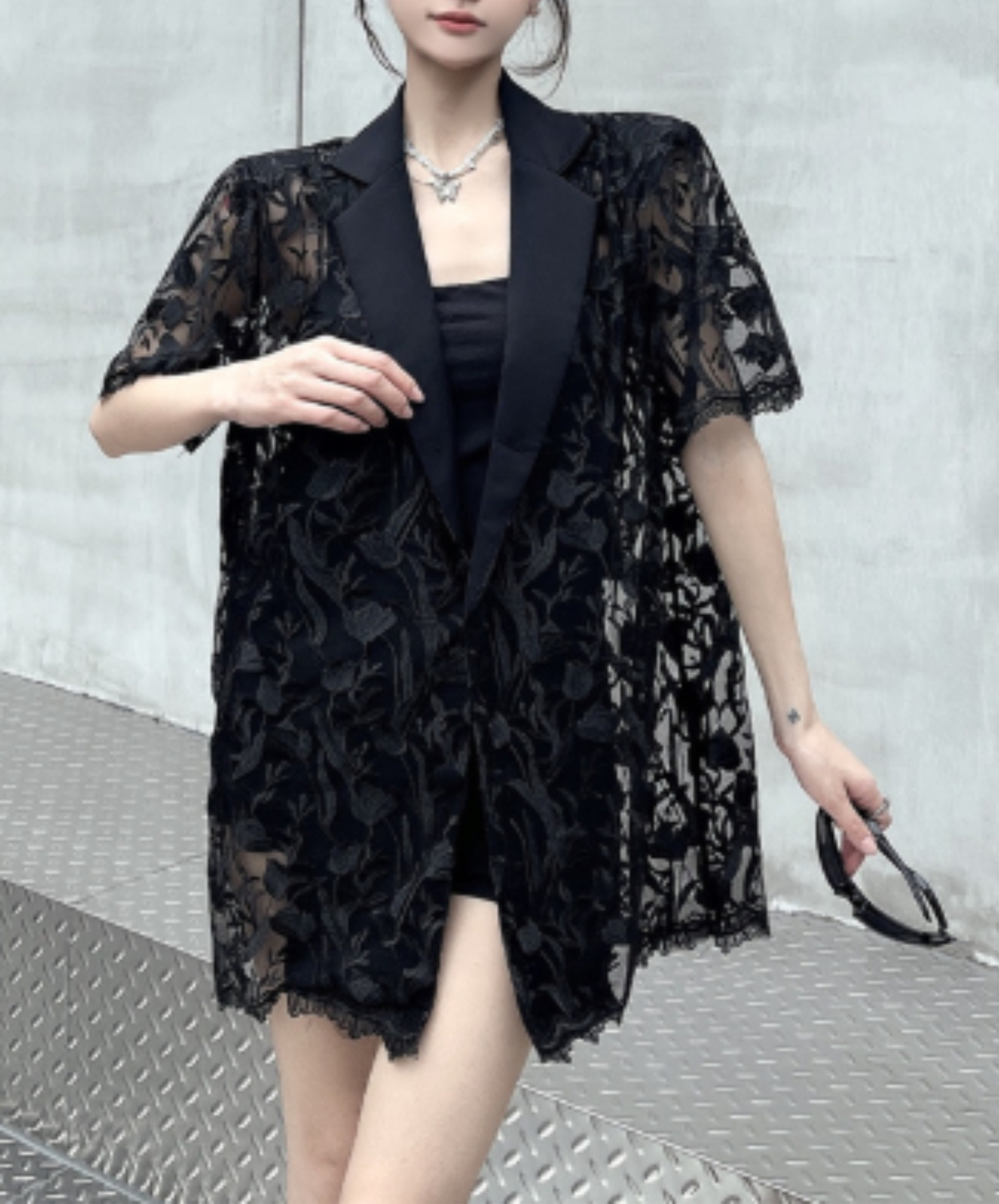 embroidered mesh patchwork jacket EN2966