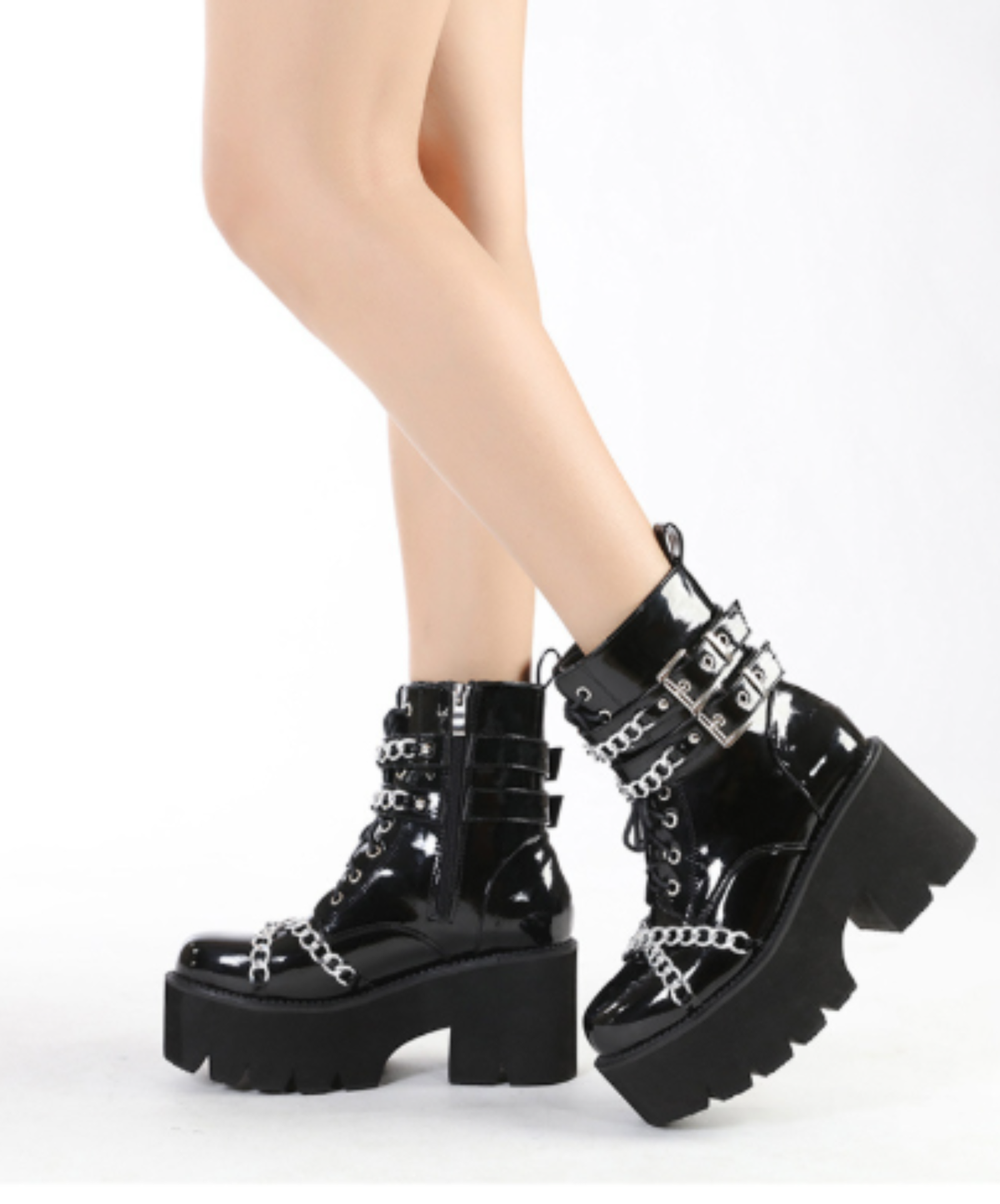 heavy-duty metal chain block heels boots EN3246
