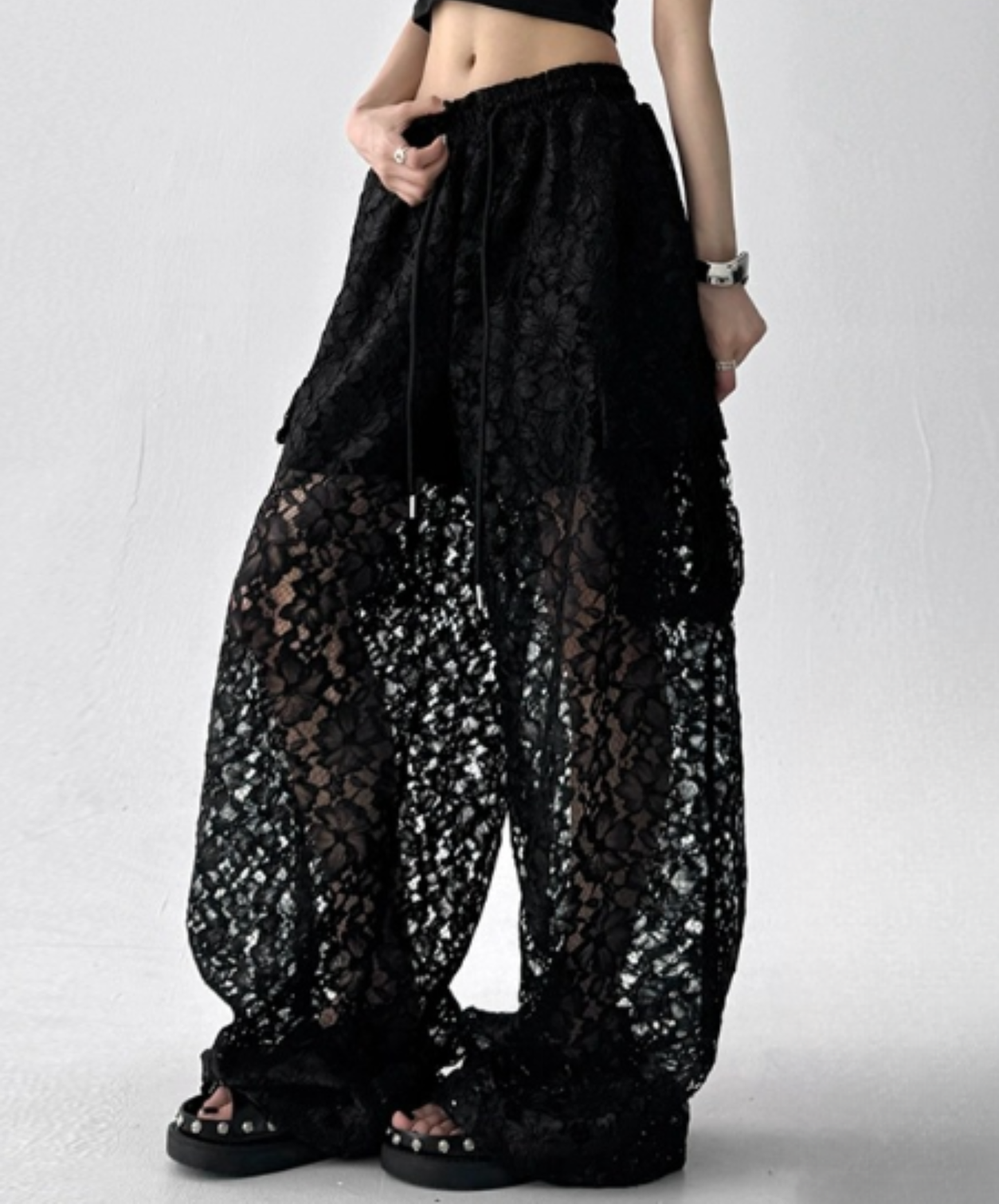 casual sheer lace style wide pants EN3105