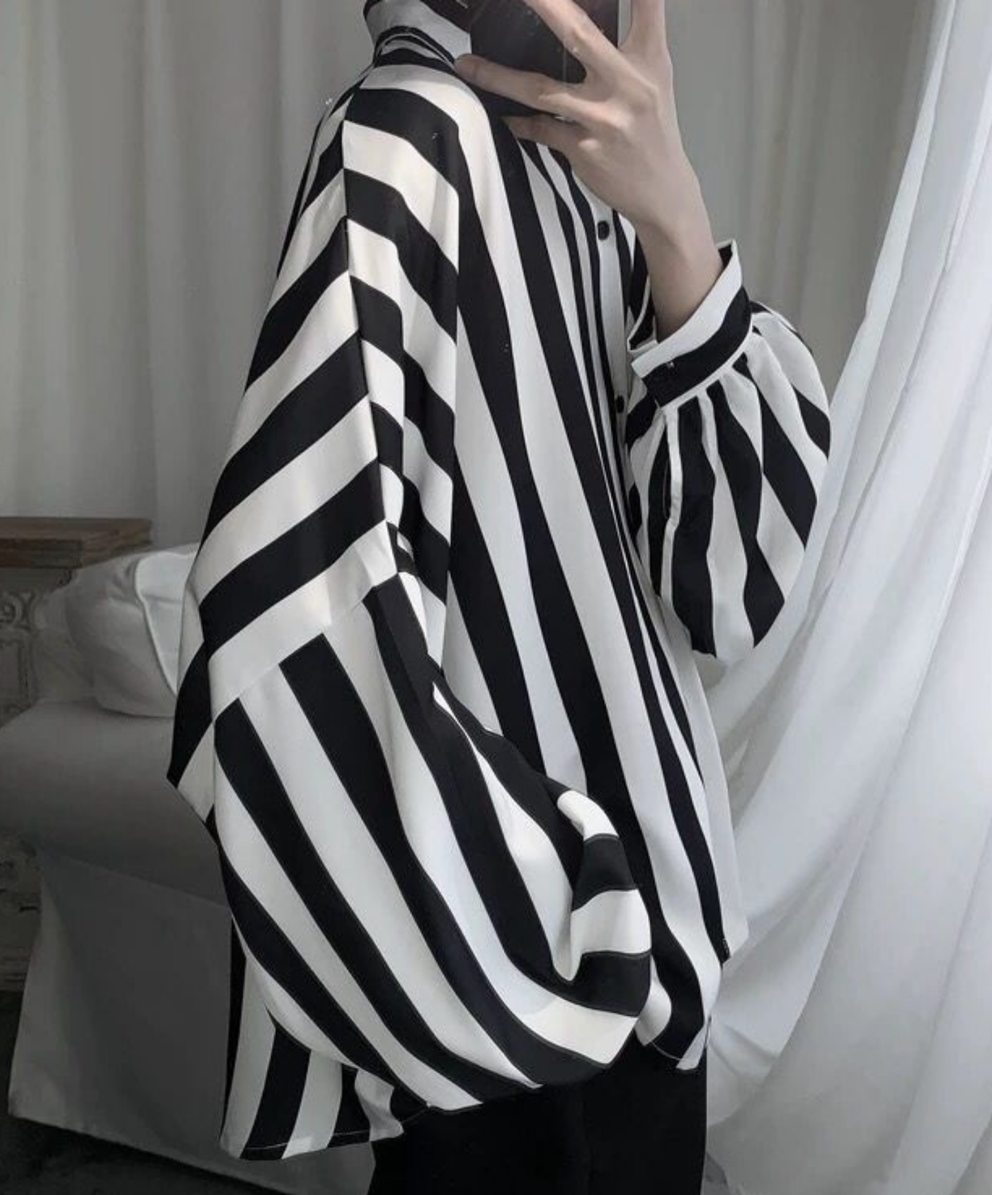 thick striped puff sleeves shirt EN2818
