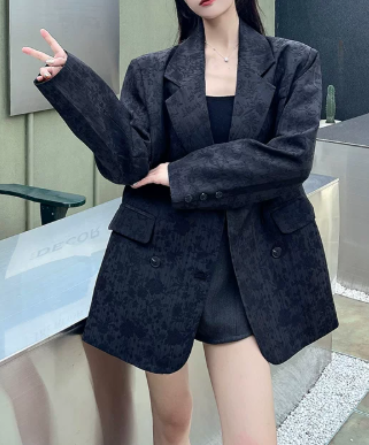 peaked lapel boxy silhouette jacket EN3209