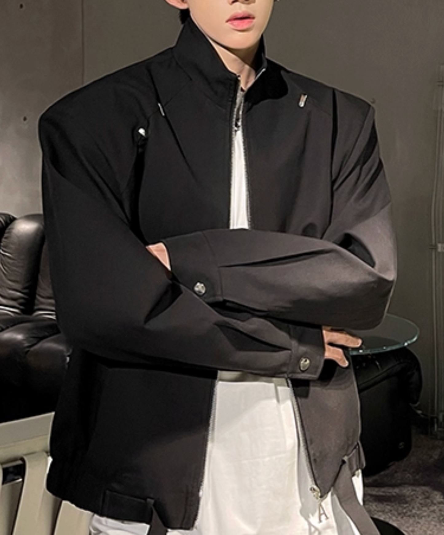 stand collar with metal decoration jacket EN2437