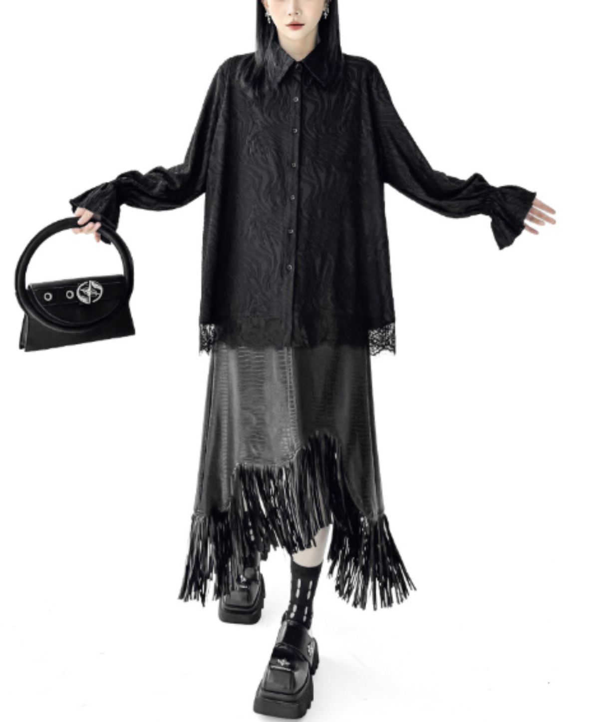 flared-line lace decoration shirt EN3174