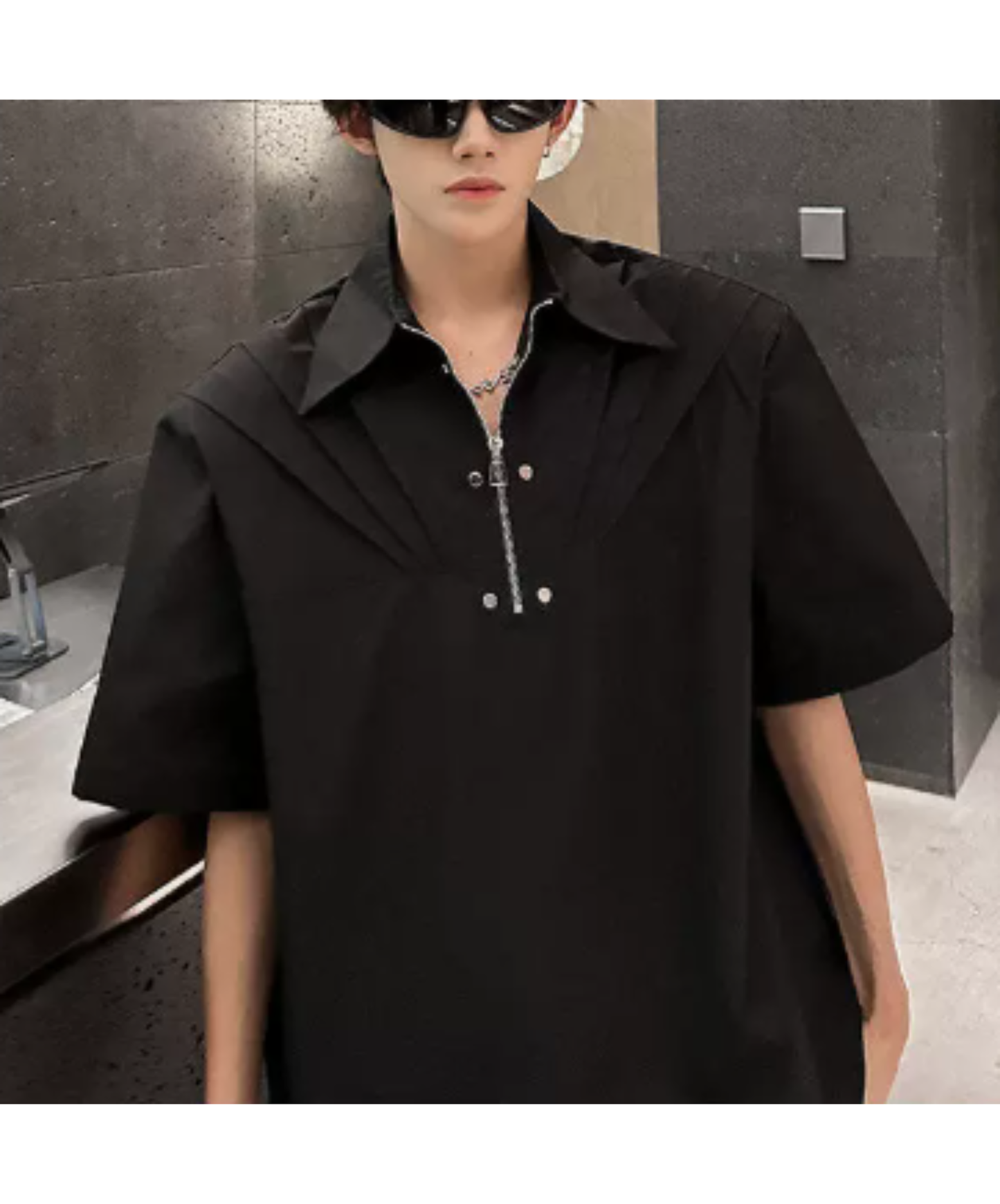 tuck shoulder metal zipper shirt EN2927