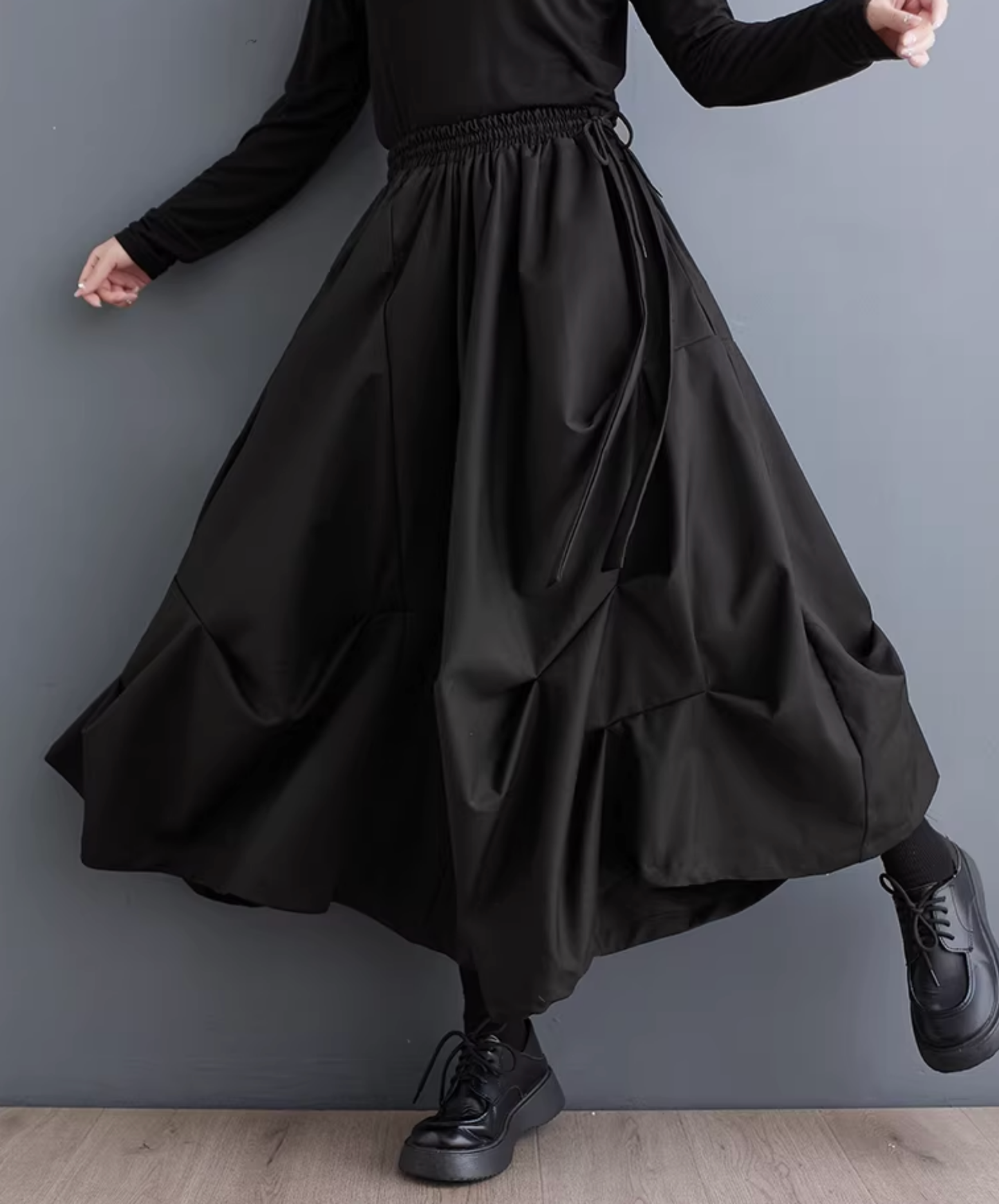 dark pleated drape wide pants EN2833
