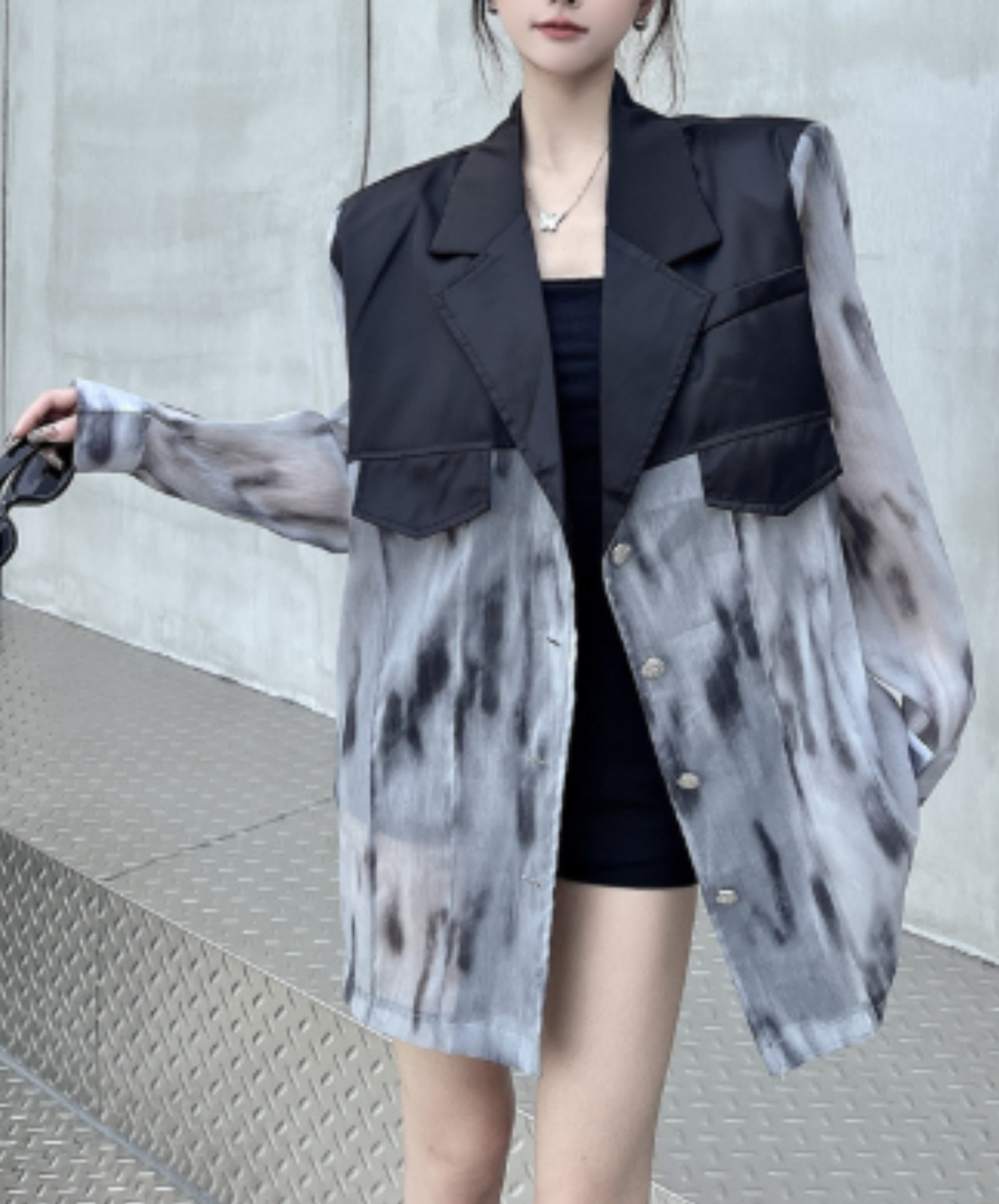 tie-dye patchwork sheer jacket EN3088