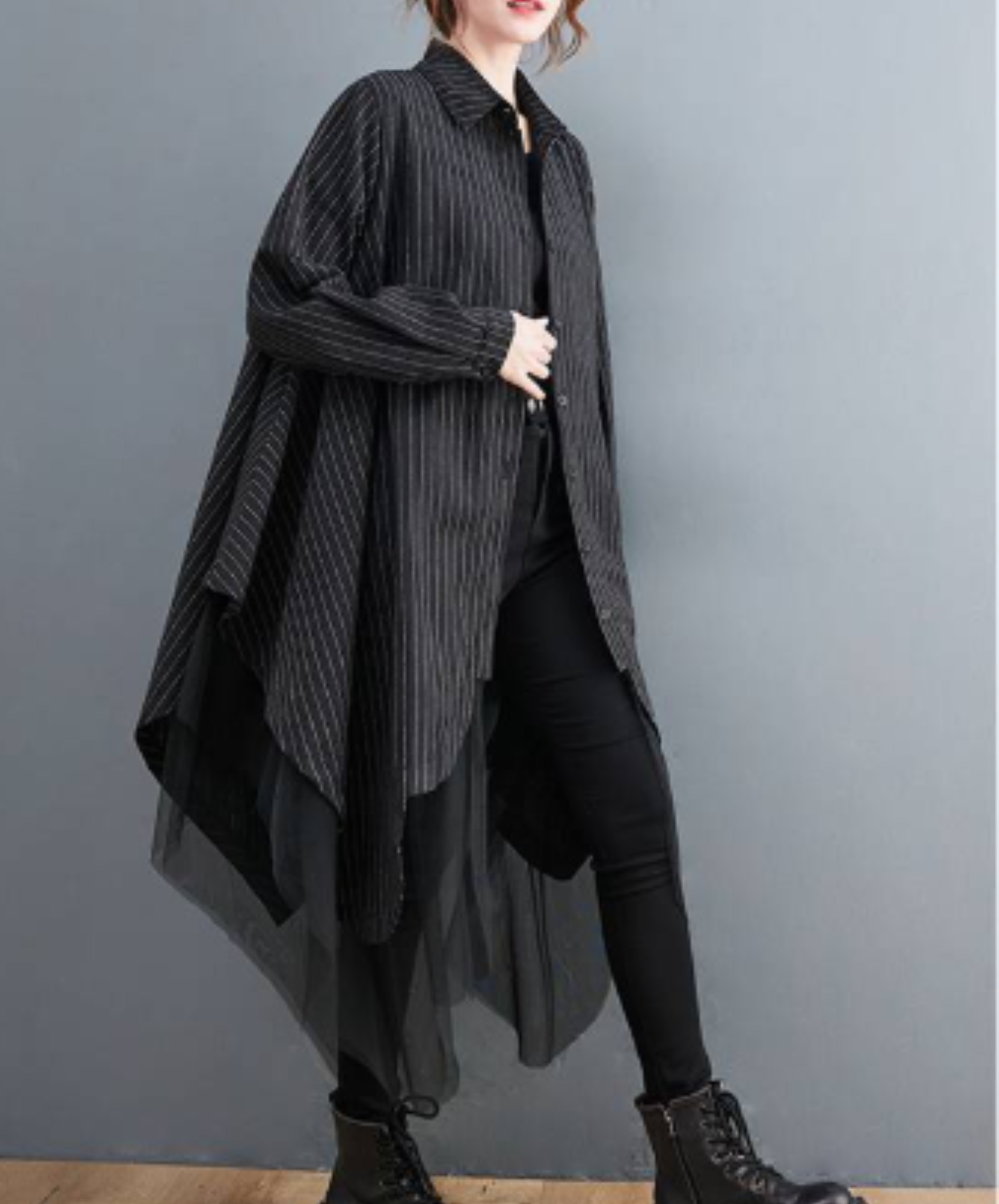 scalloped tulle long shirt EN3097