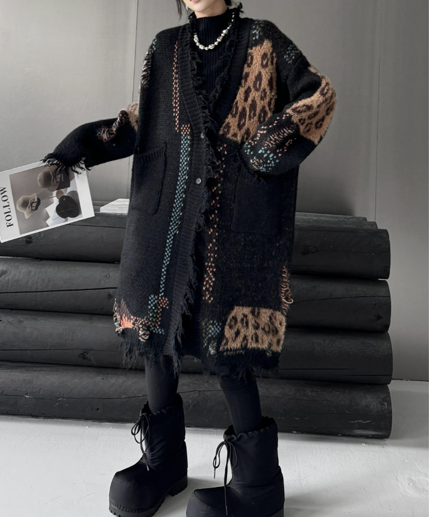 leopard print patchwork cardigan EN2575