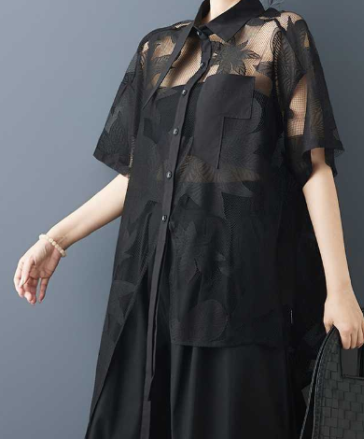 mid-length asymmetrical sheer shirt EN2985