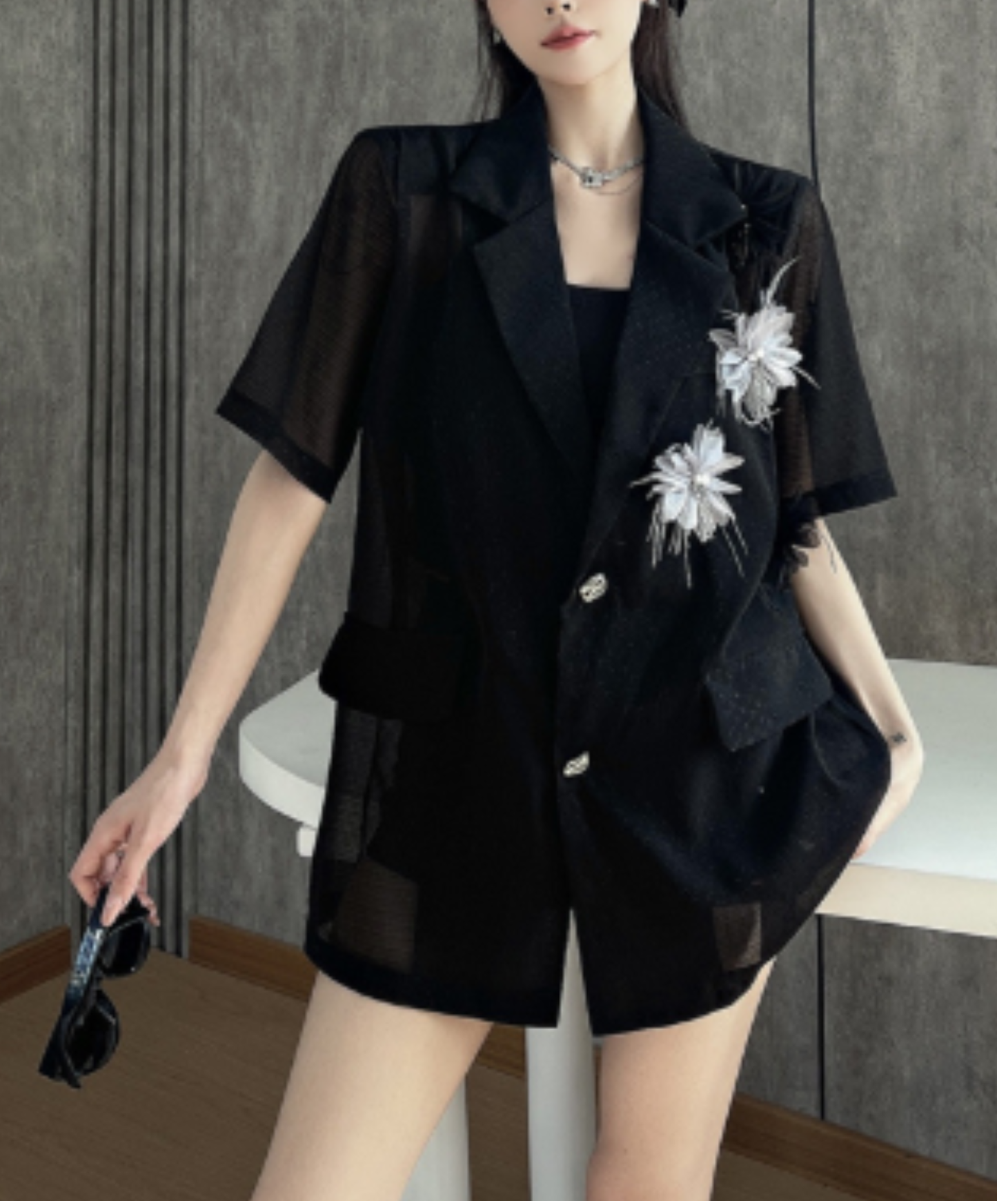 sparkling floral mesh lightweight jacket EN2915