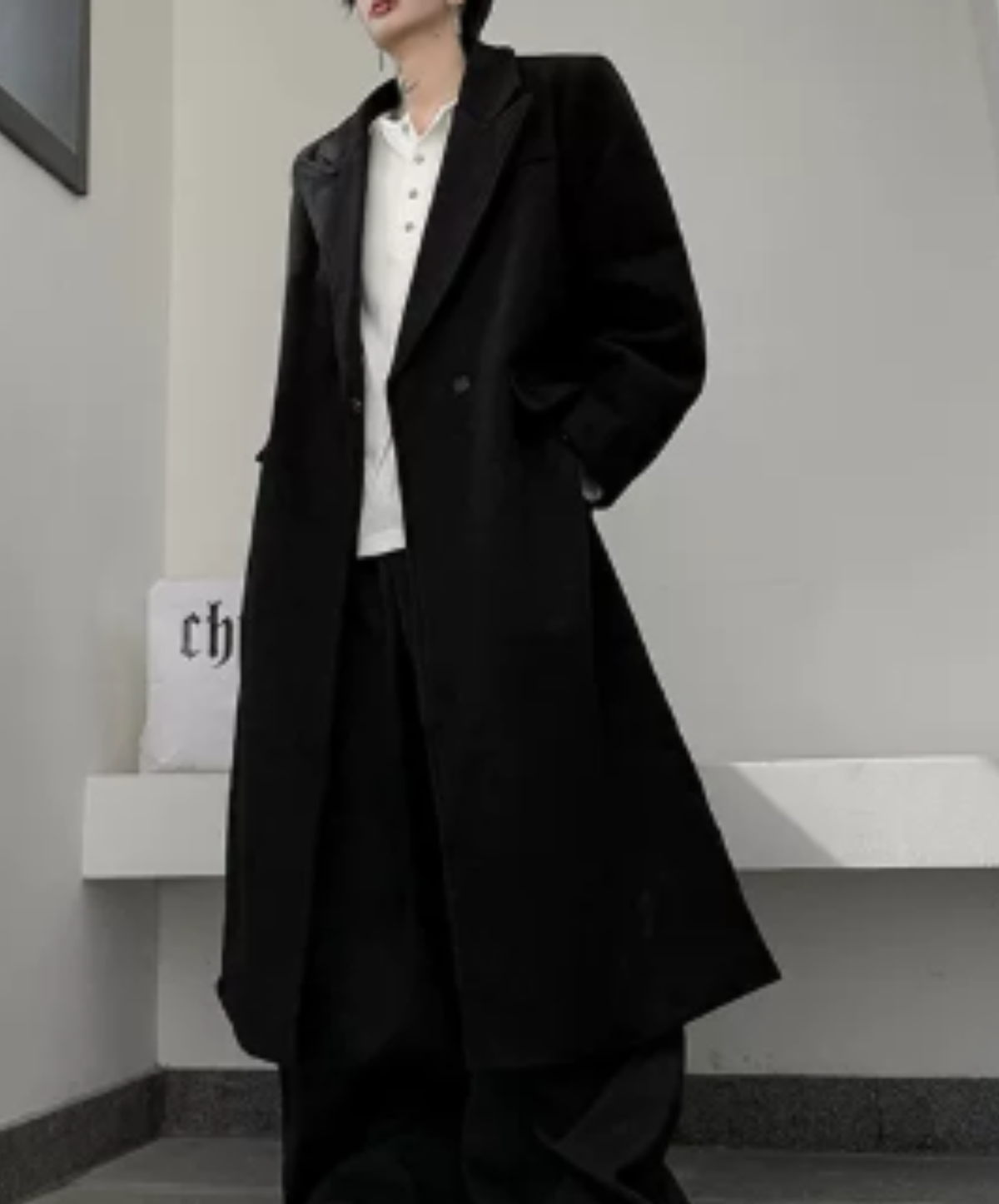 peak lapels long chesterfield coat EN3231
