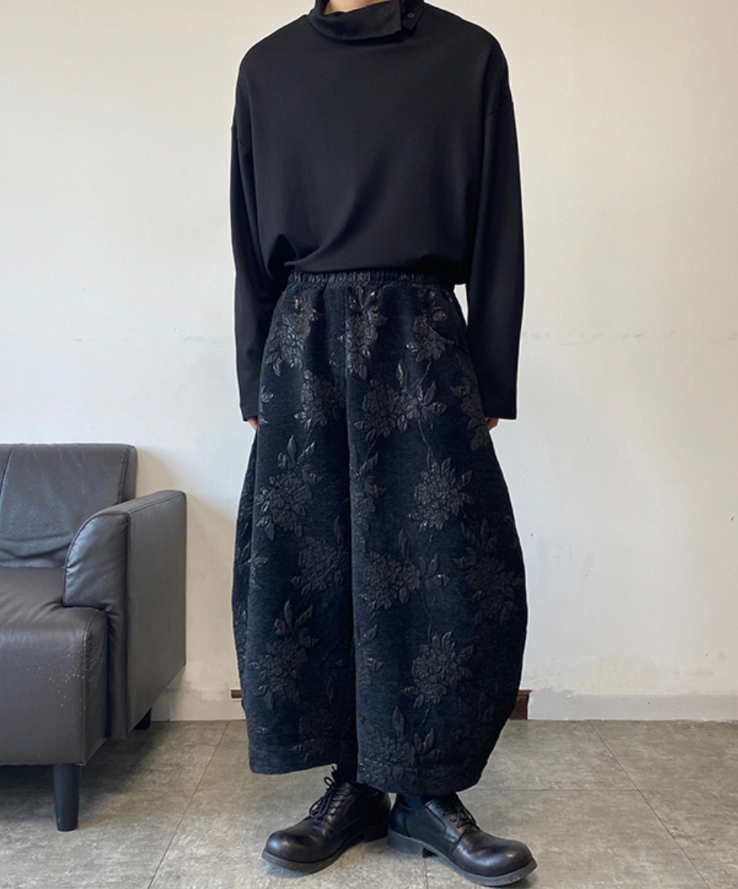 gold thread embroidery  culottes wide pants EN1450