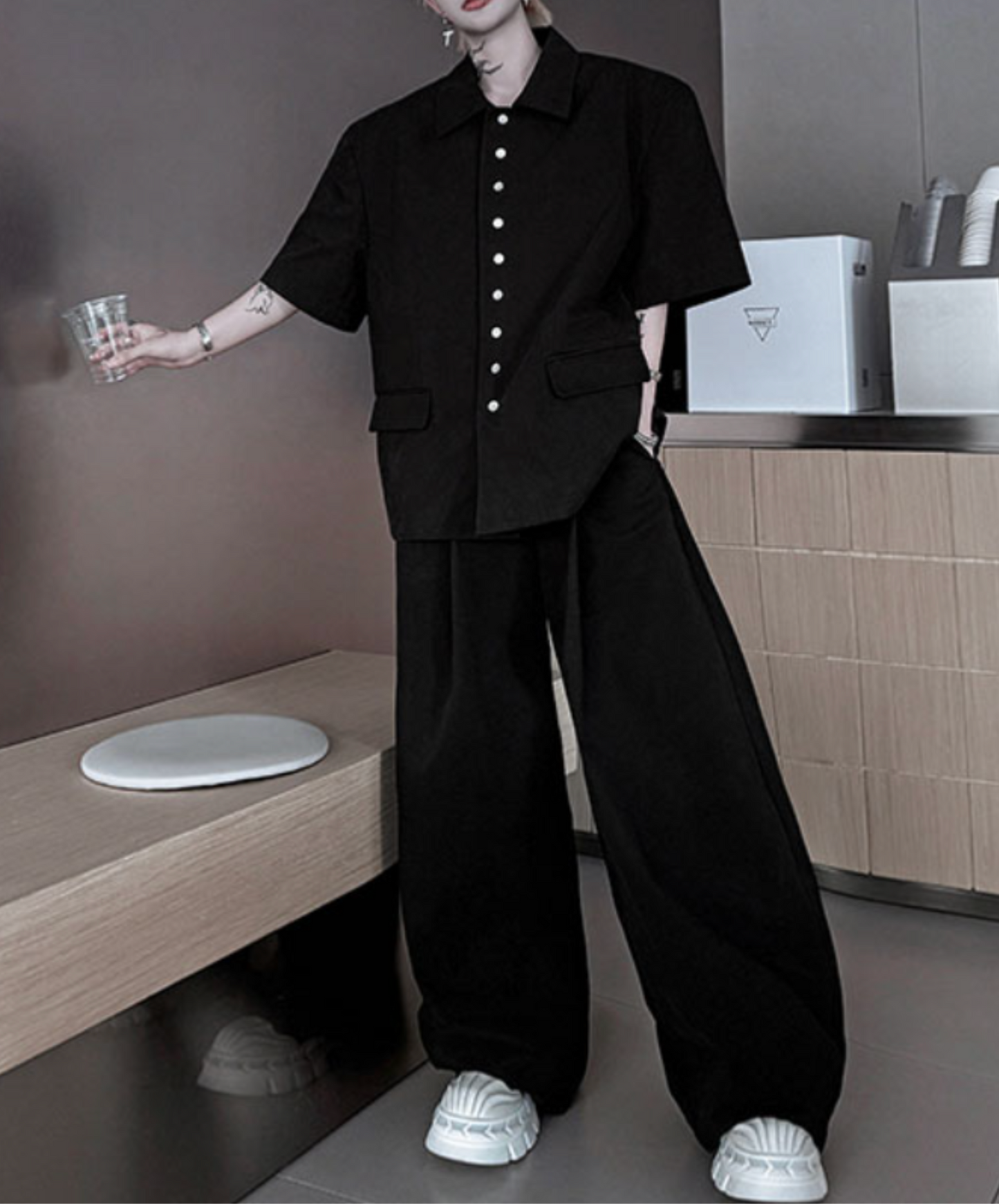 【style75】dark mode outfit set EN2114（shirt + pants set）