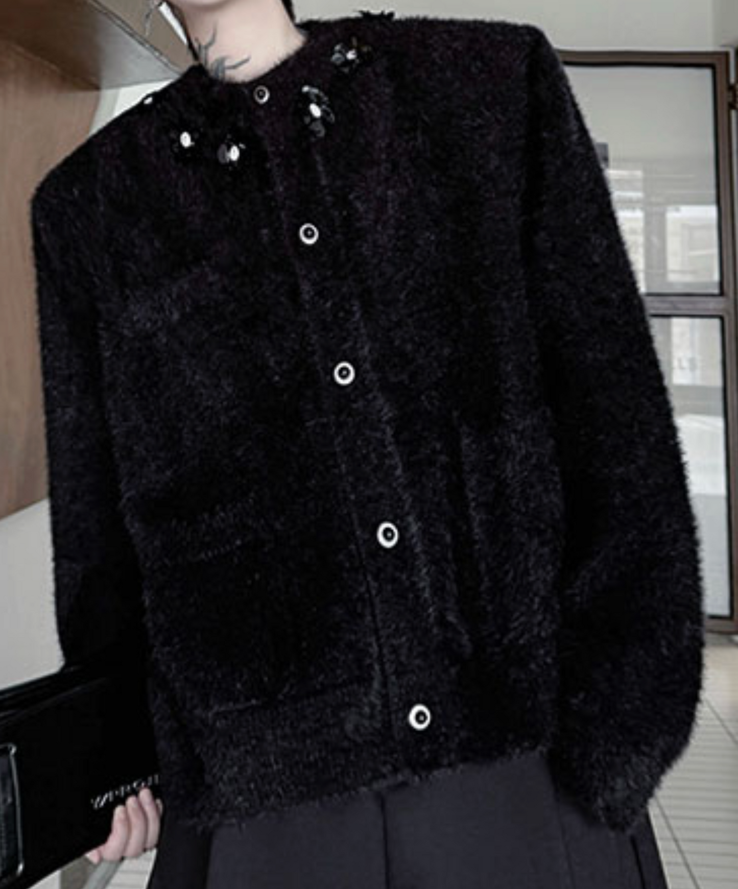 retro mohair ornament cardigan EN2504