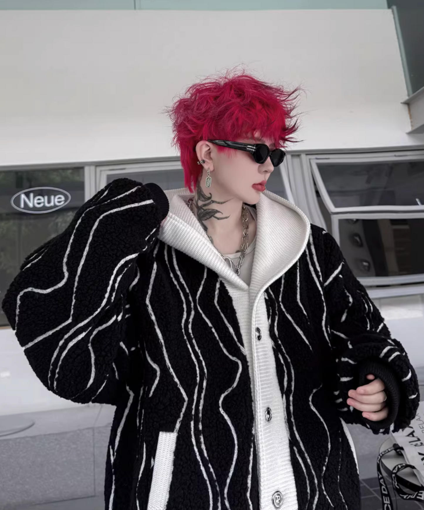 irregular striped hoodie jacket EN2596