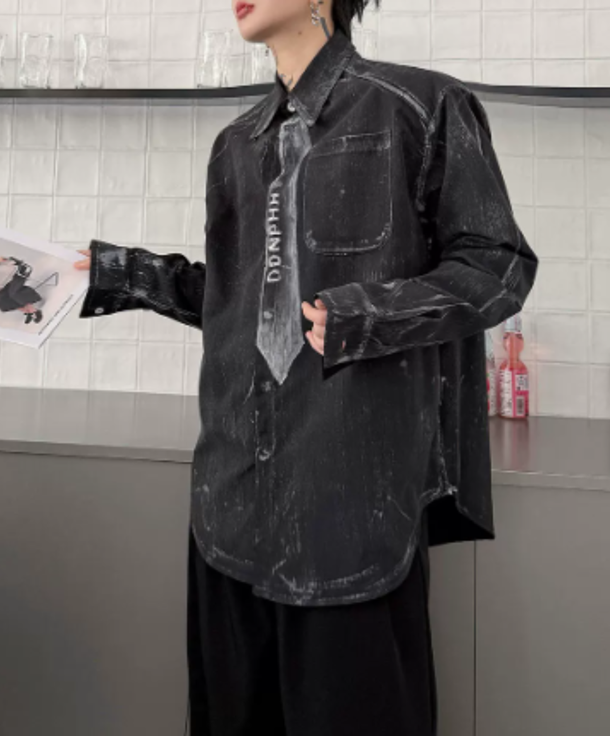 vintage-style tie motif design shirt EN3170