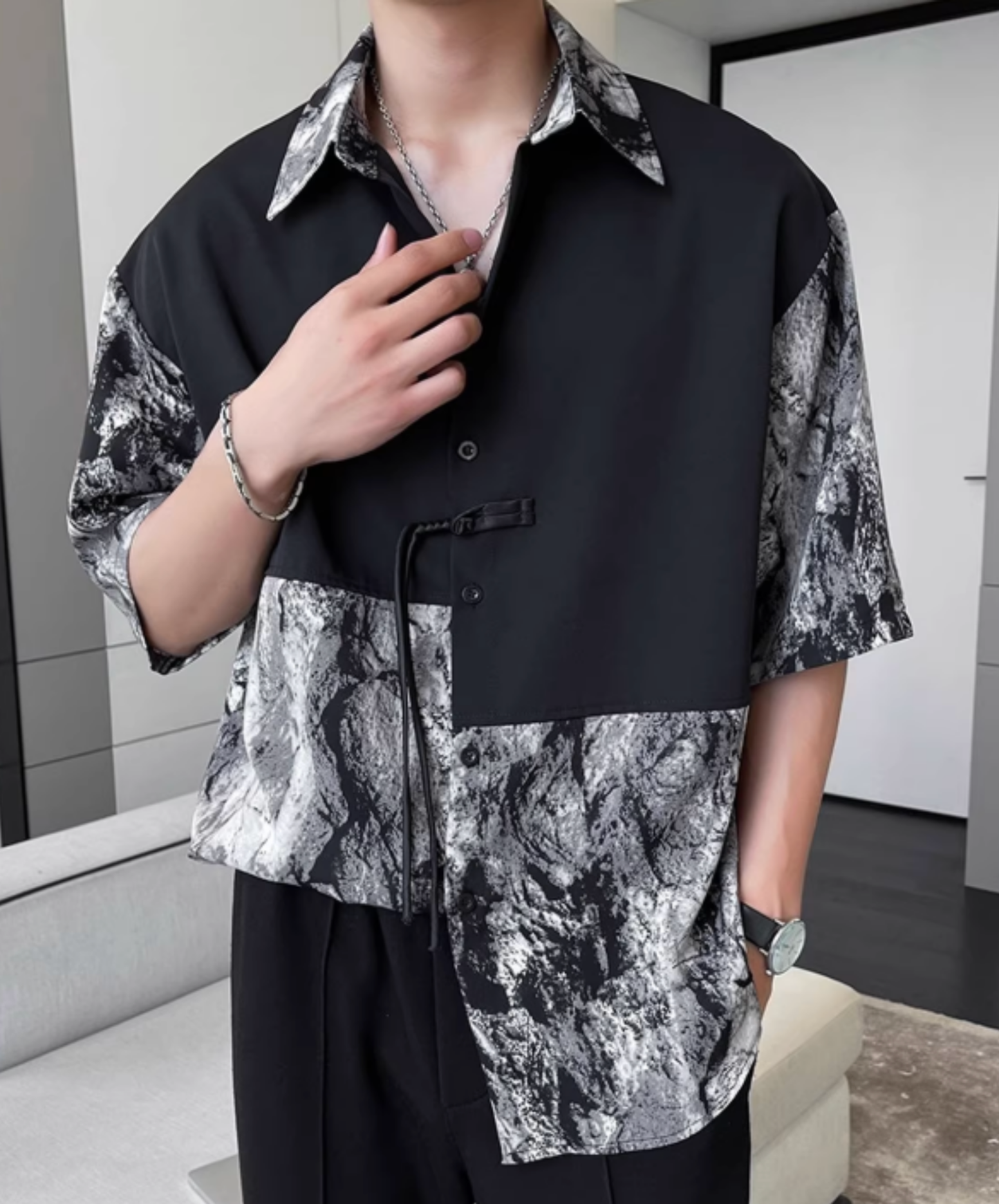 color block asymmetrical shirt EN2811