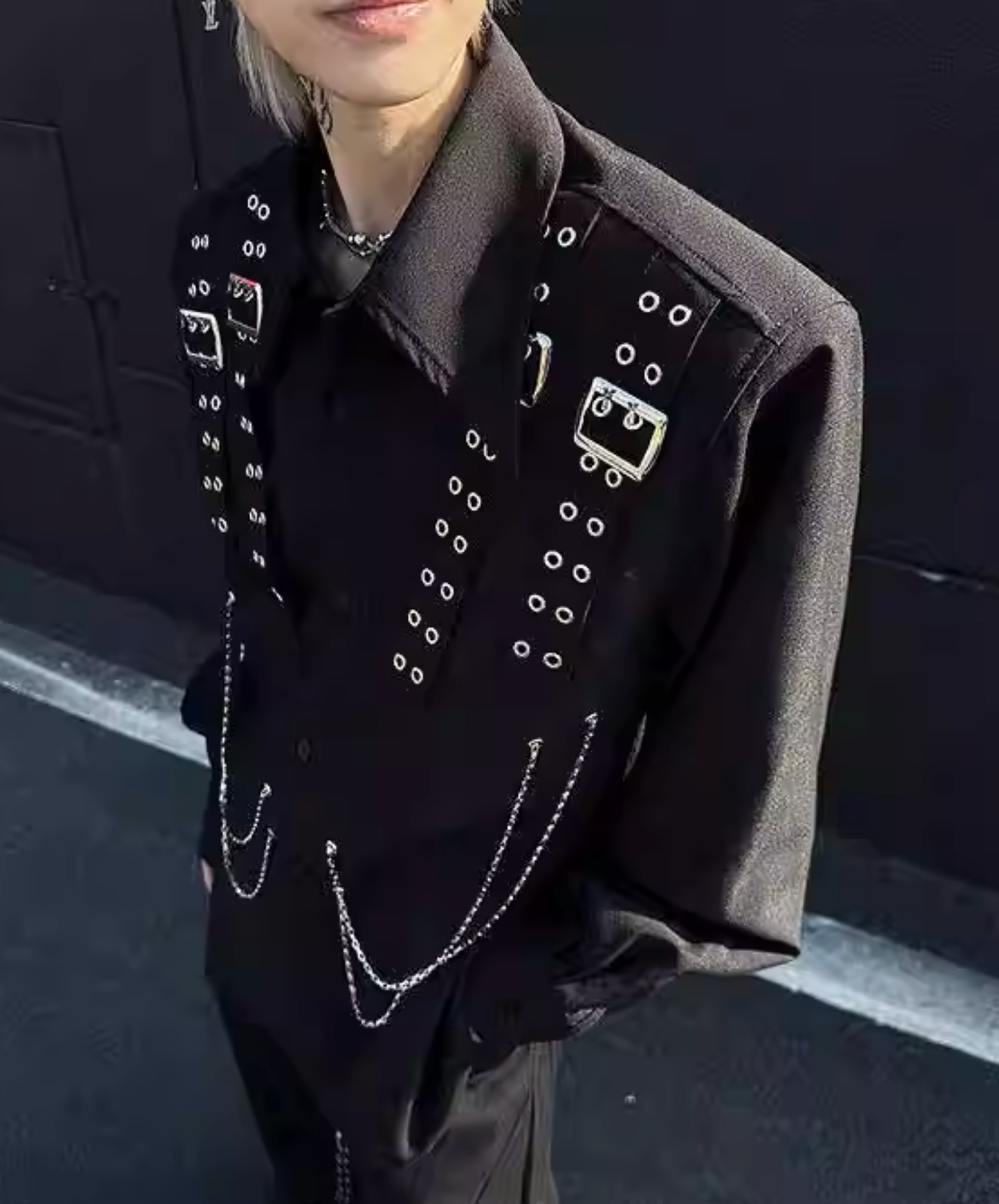 dark belt and chain decoration shirt EN2796