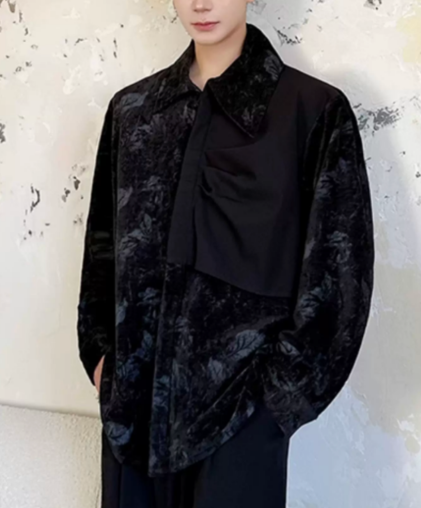 dark asymmetrical tie-dye velvet shirt EN2848