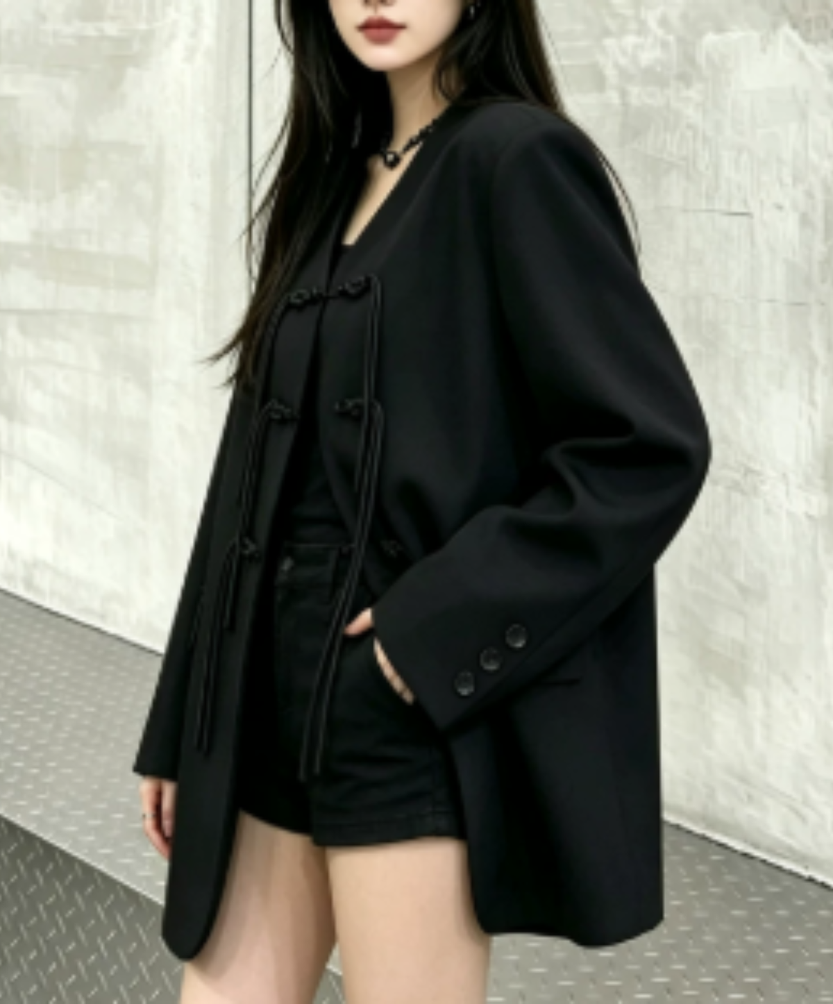 v-neck with Chinese-style cord closures jacket EN3210