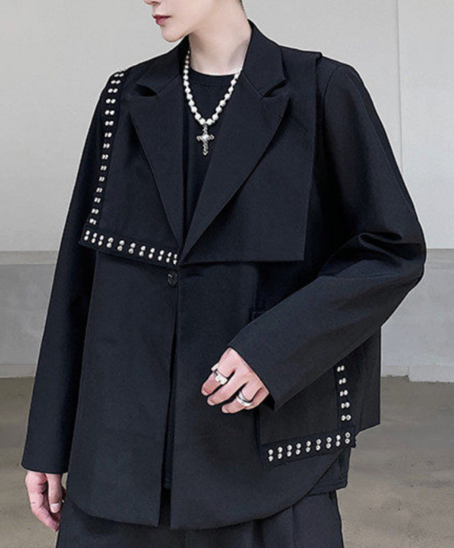 asymmetrical stud decoration jacket EN2667