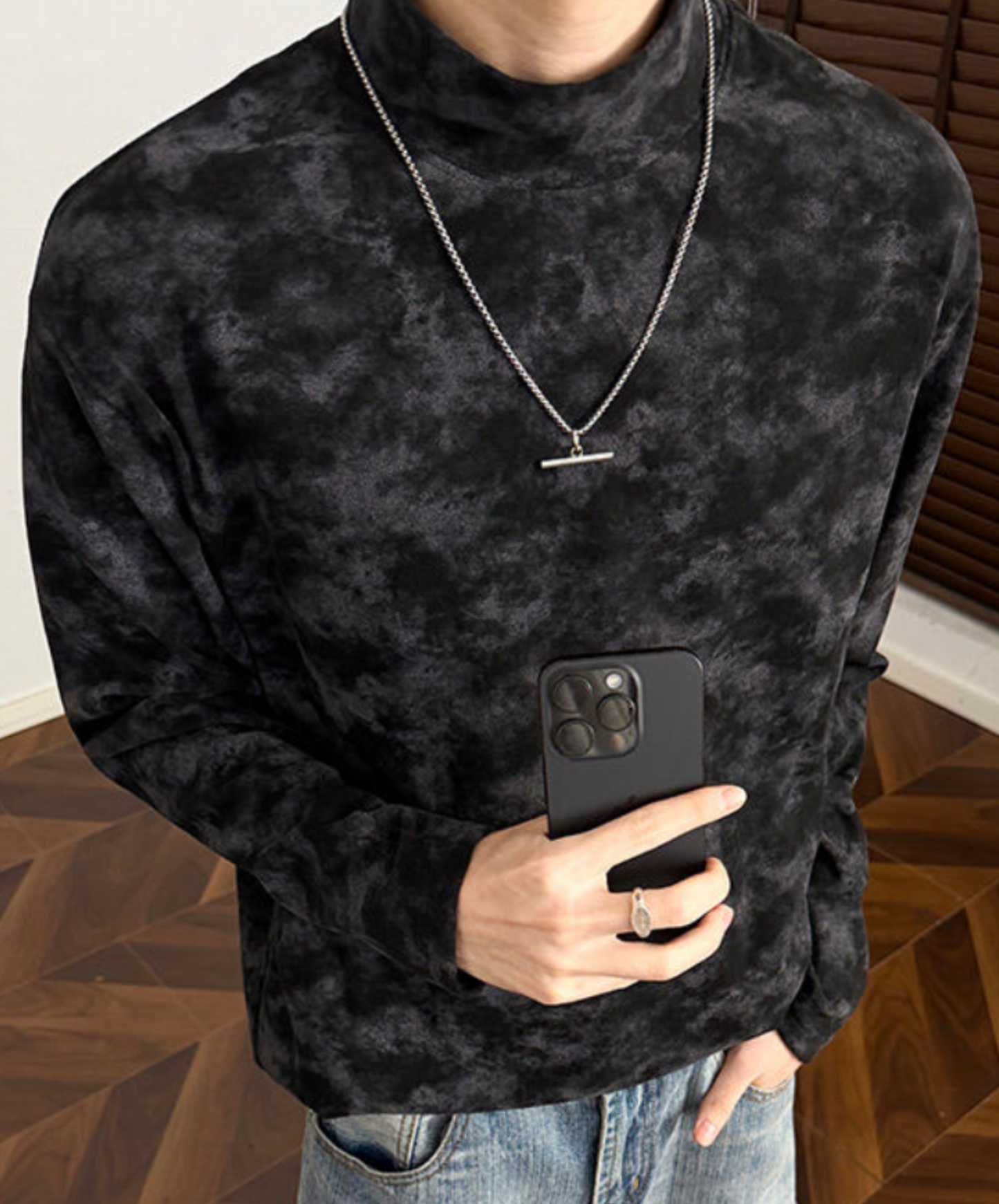 stand collar tie-dye t-shirt EN2557