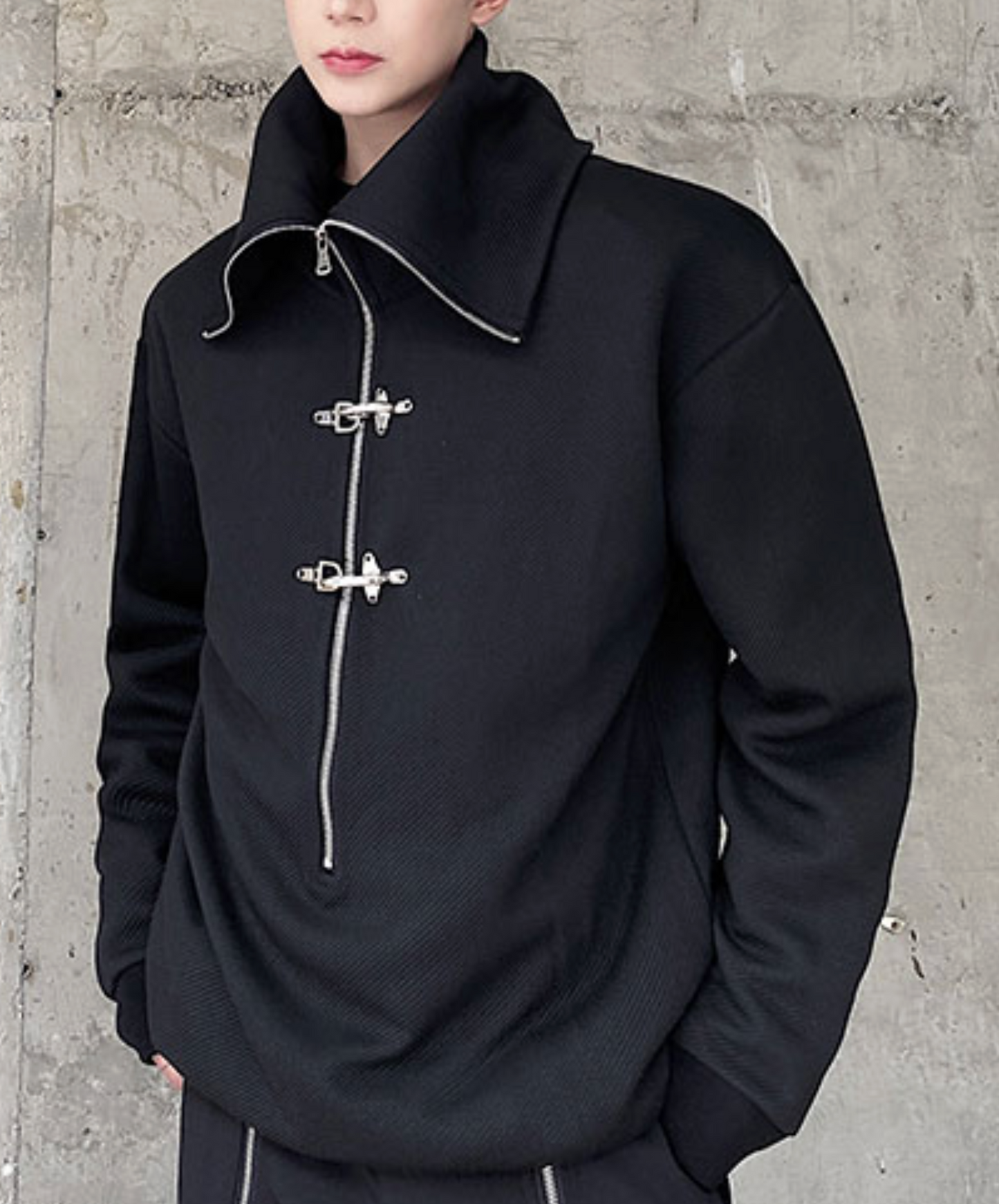 high neck airplane button zip sweatshirt EN2507