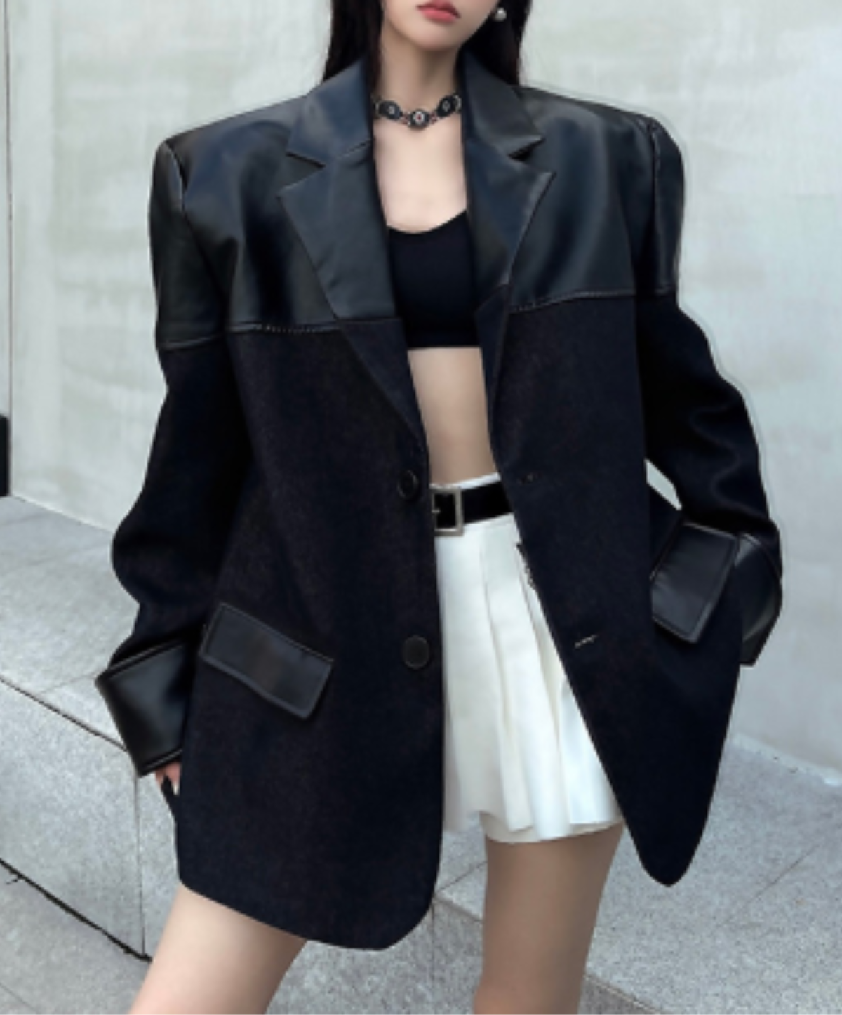 oversized fit with mixed-material paneling jacket EN3163